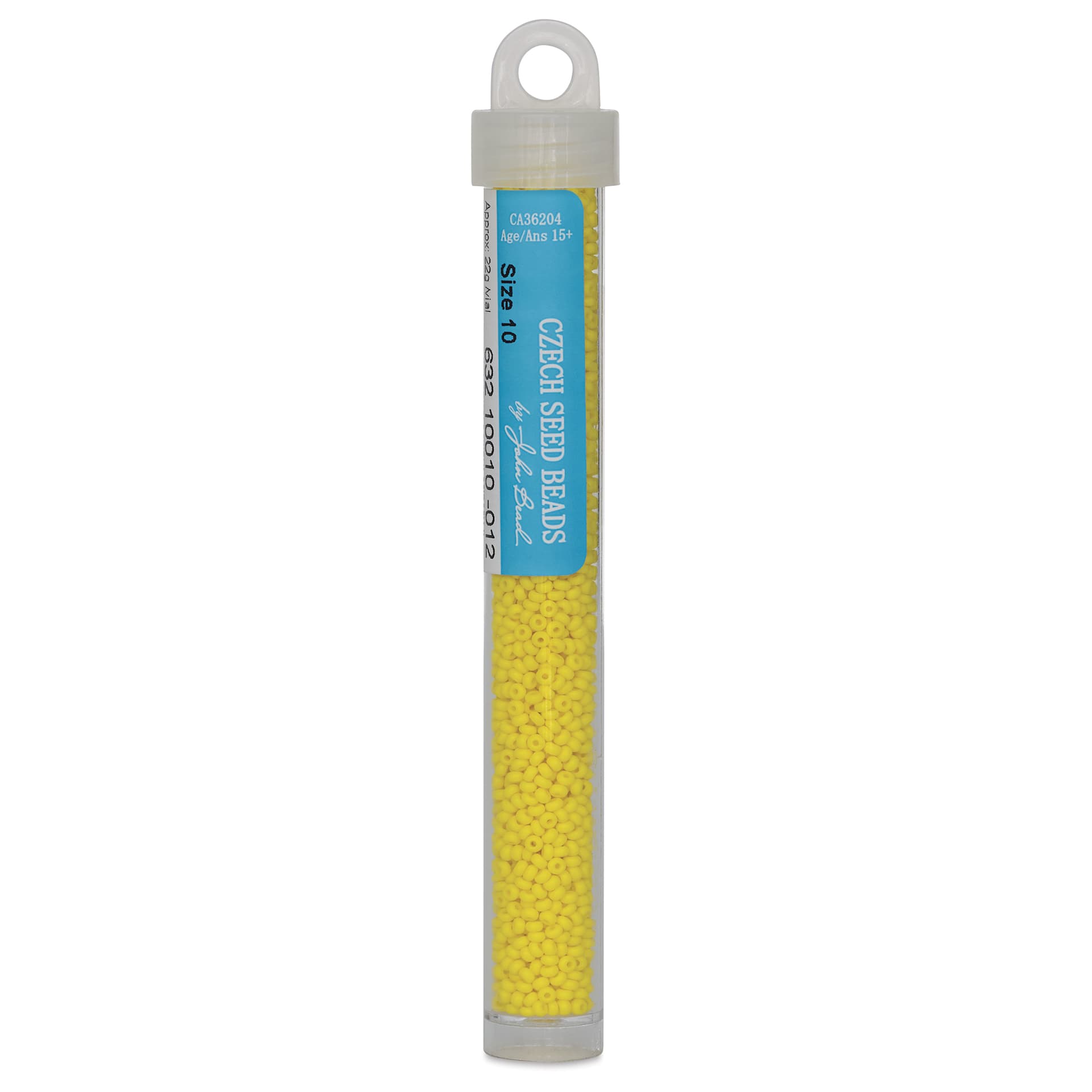 John Bead Czech Glass Seed Beads - Lemon Yellow, 10/0, 22 g Vial