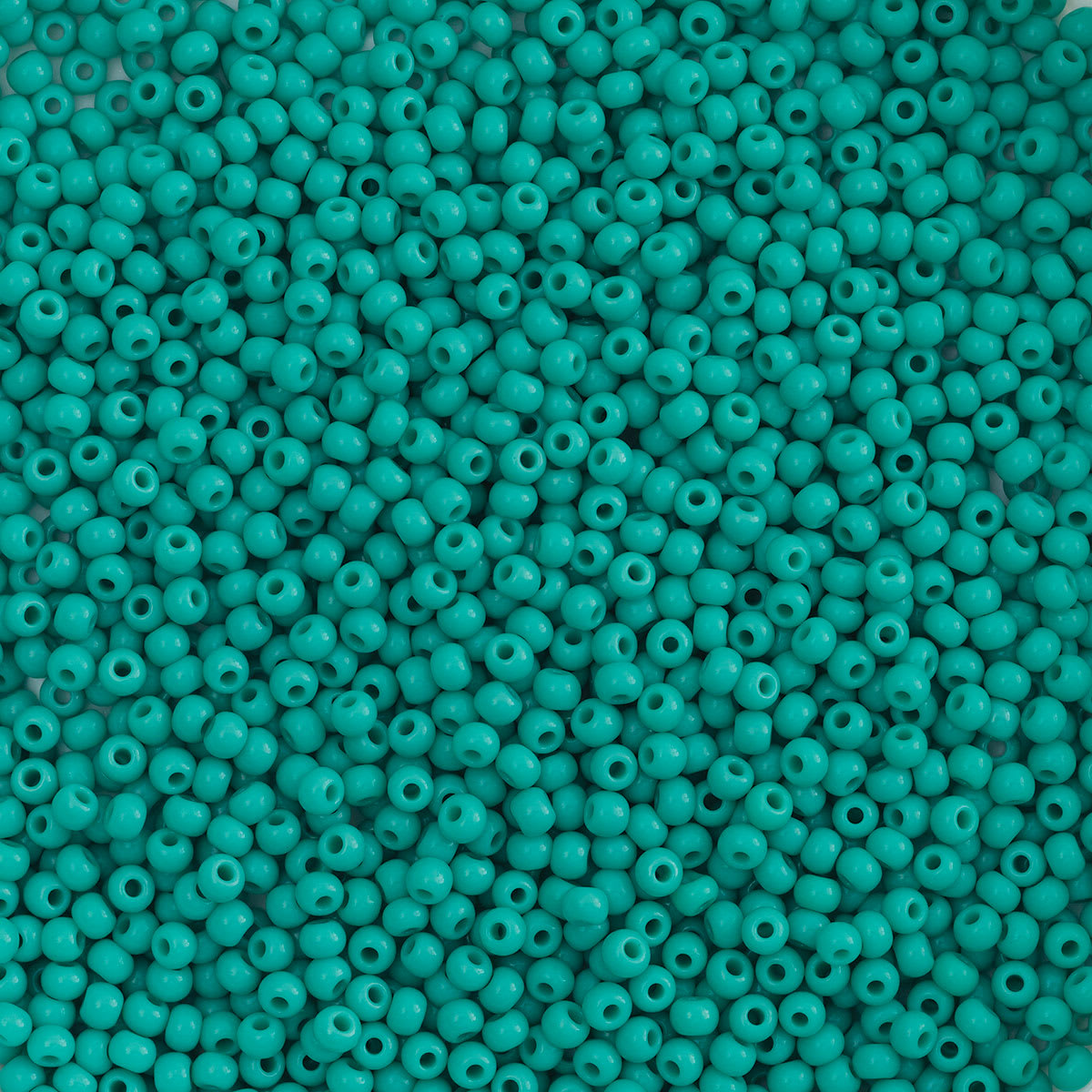 John Bead Czech Glass Seed Beads - Turquoise, 10/0, 22 g Vial close up