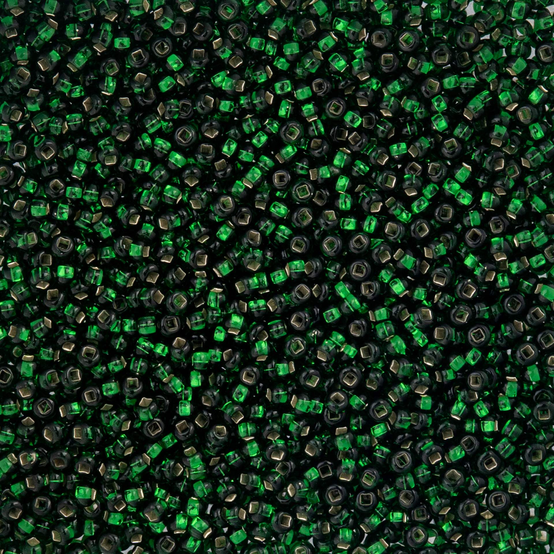 John Bead Czech Glass Seed Beads - Silver-Lined Green, 10/0, 22 g Vial close up