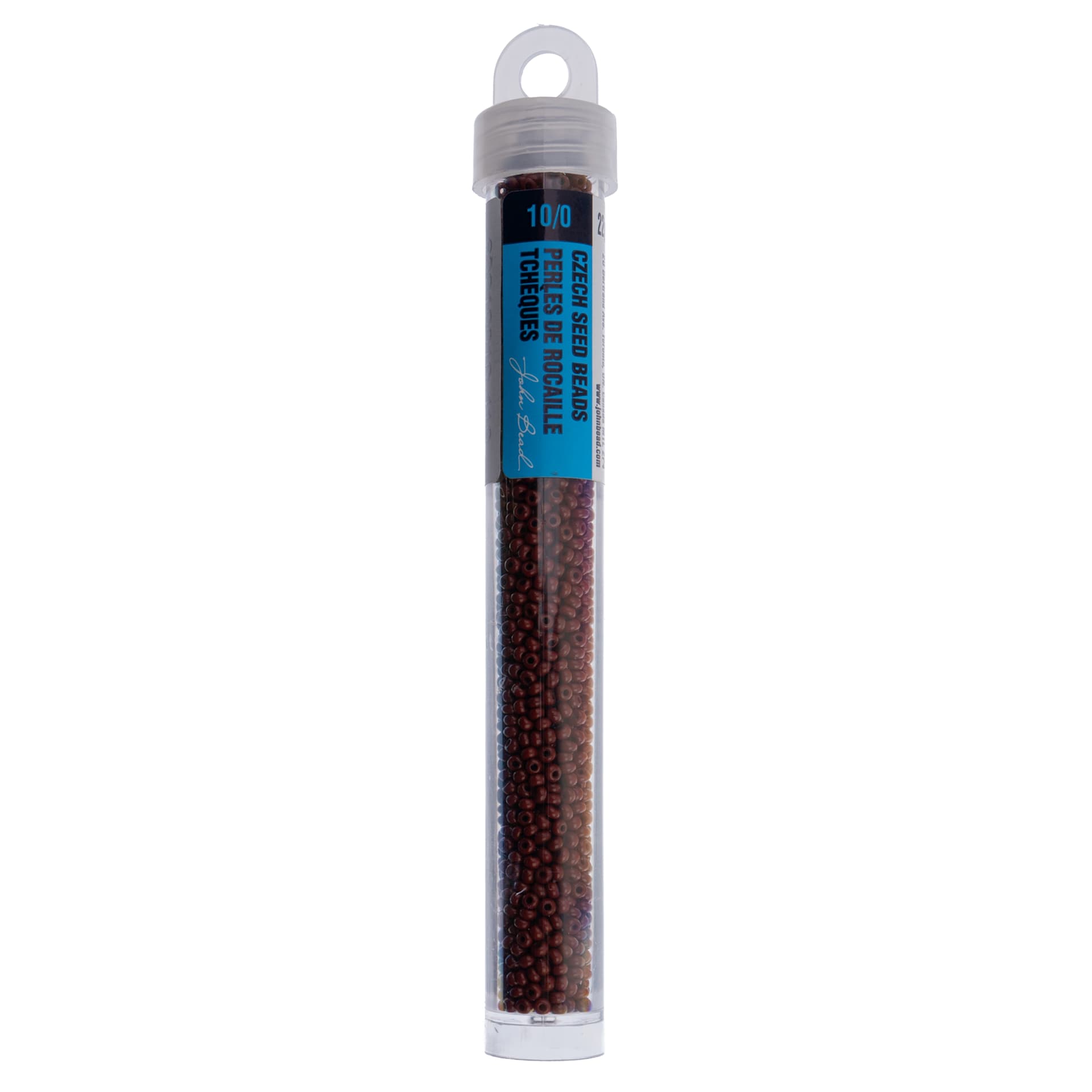 John Bead Czech Glass Seed Beads - Opaque Medium Brown, 10/0, 22 g Vial