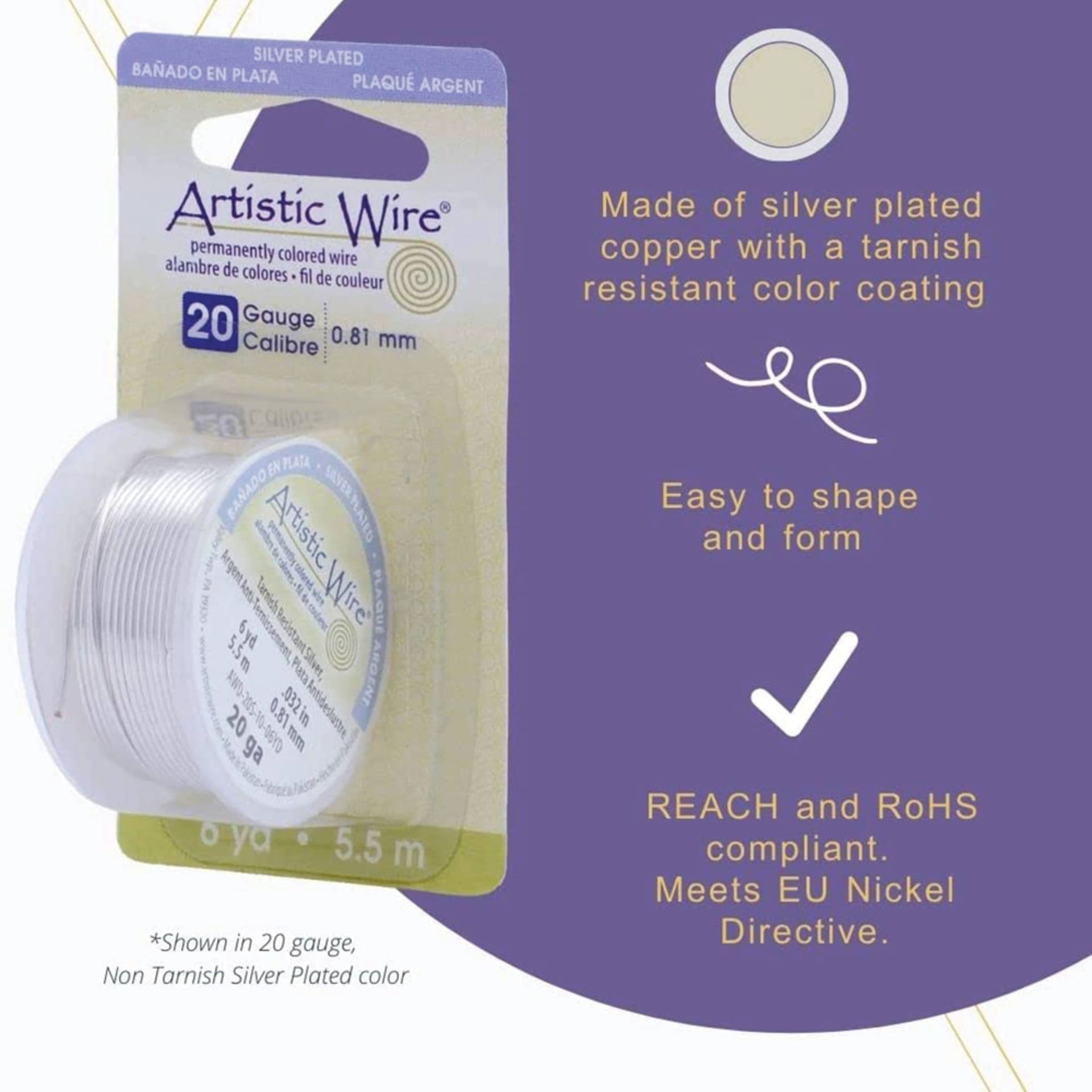Artistic Wire Silver Plated Copper Craft Wire features