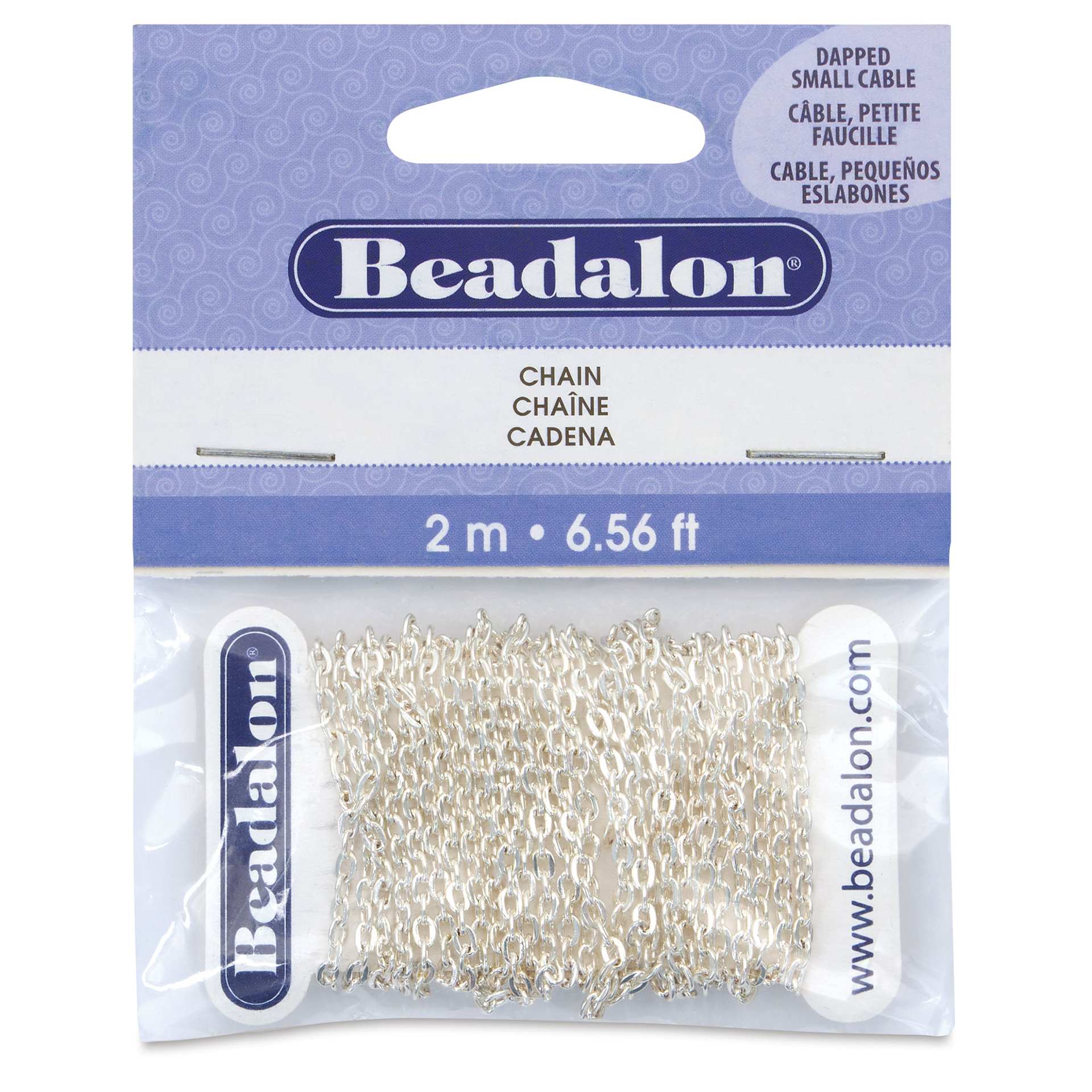 Beadalon Jewelry Chain - Silver, Dapped Small, 2.3 mm x 2 m front of packaging
