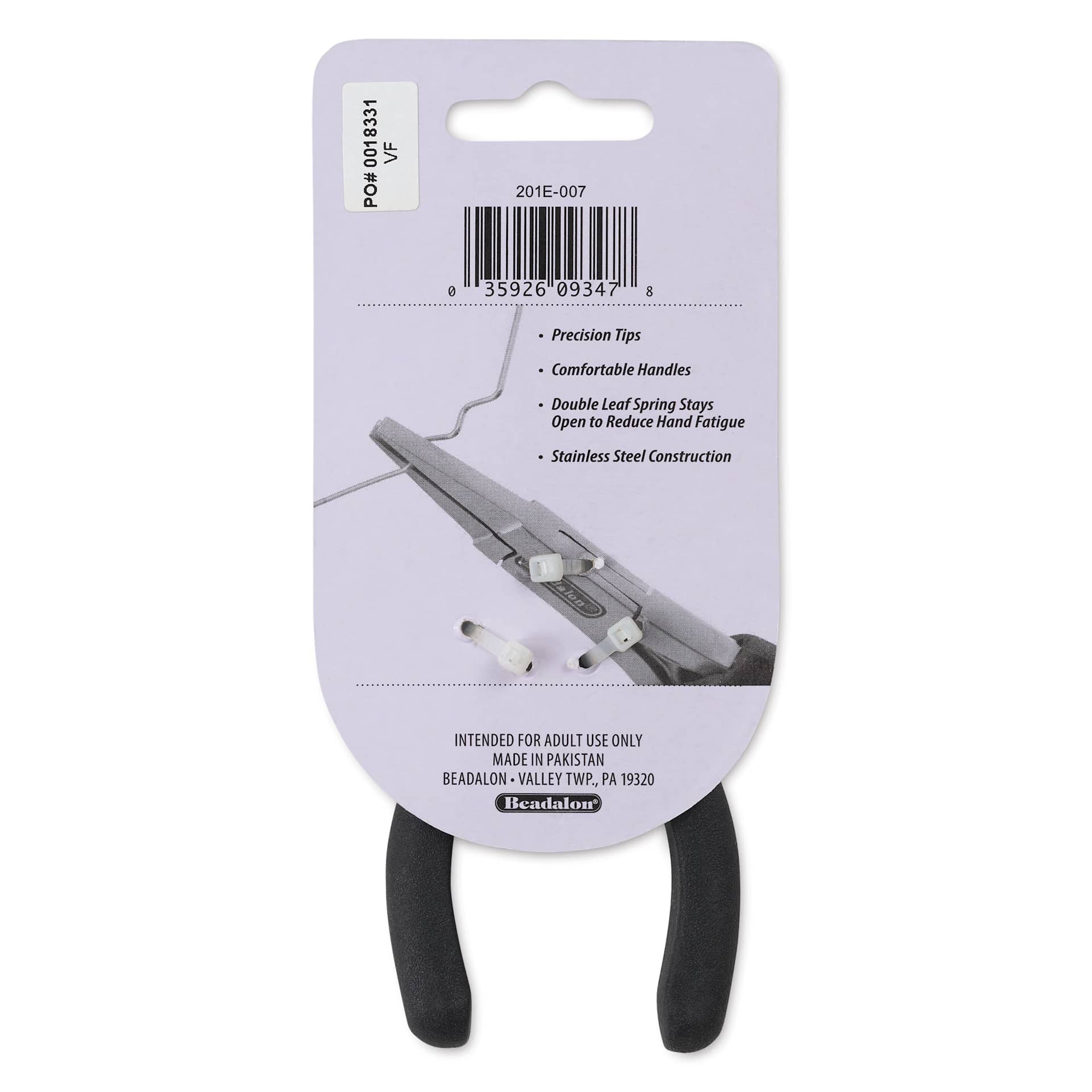 Beadalon Designer Series Flat Nose Pliers - back of packaging
