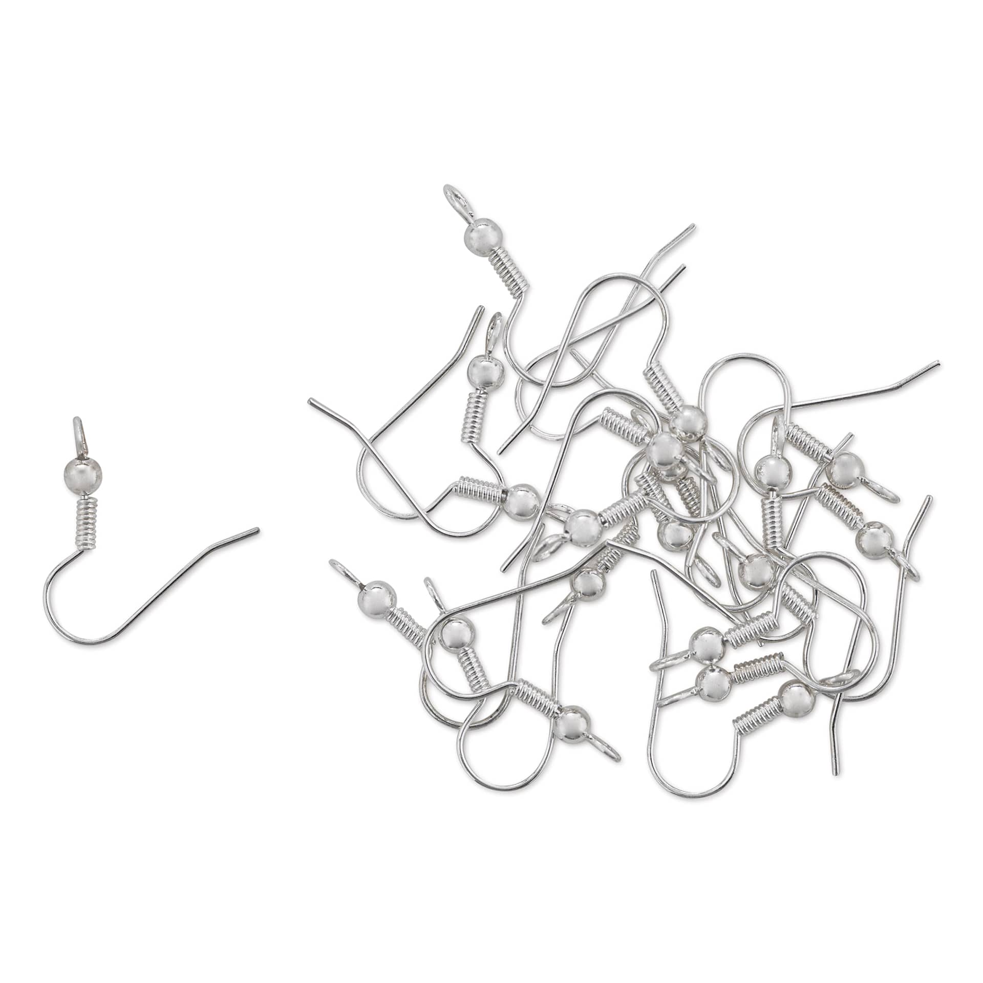 Beadalon Ear Wires - 0.76 mm, Classic, Ball & Spring, Silver Plated, Pkg of 20