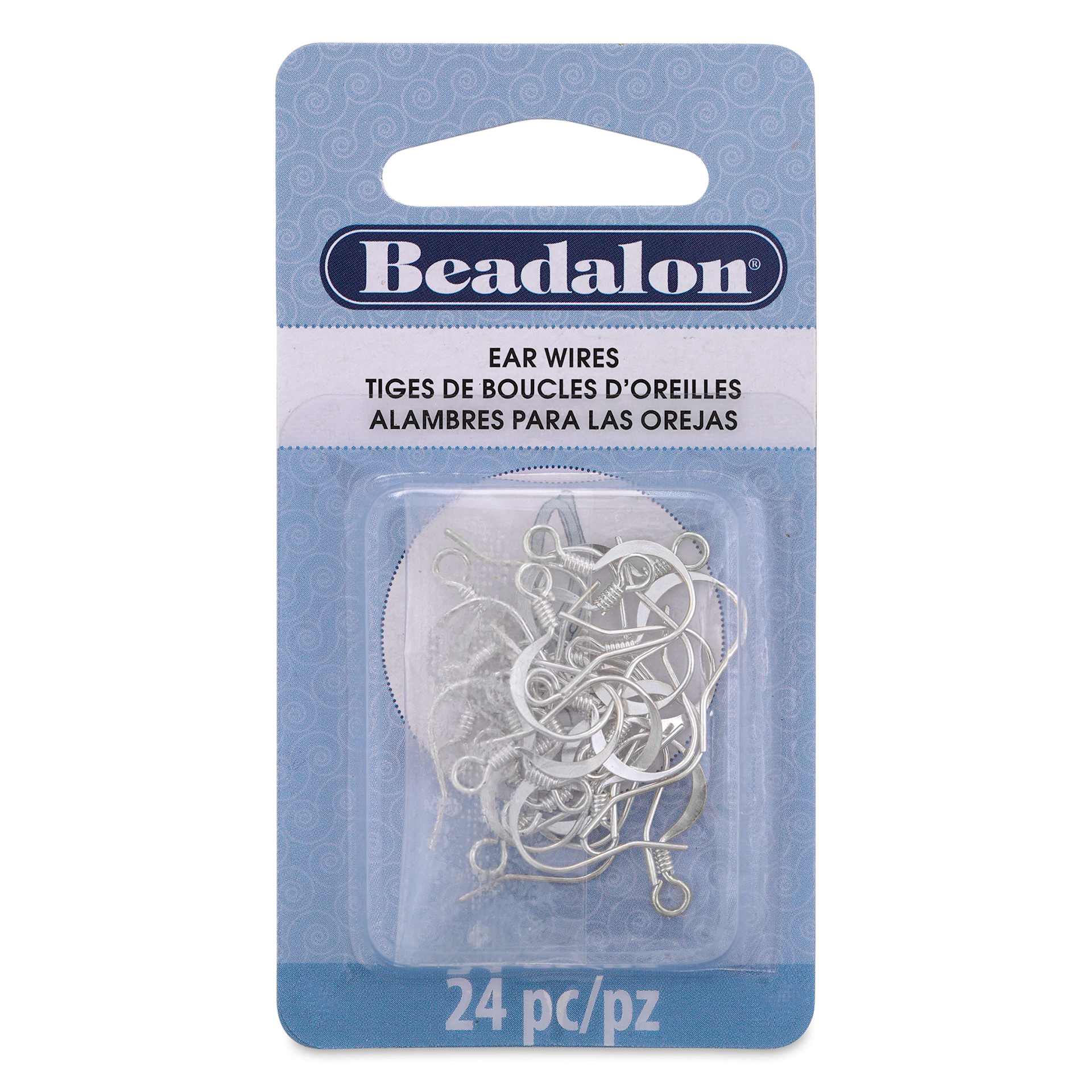 Beadalon Ear Wires - 0.63 mm, Classic, Dapped & Spring, Silver Plated, Pkg of 24 front of packaging