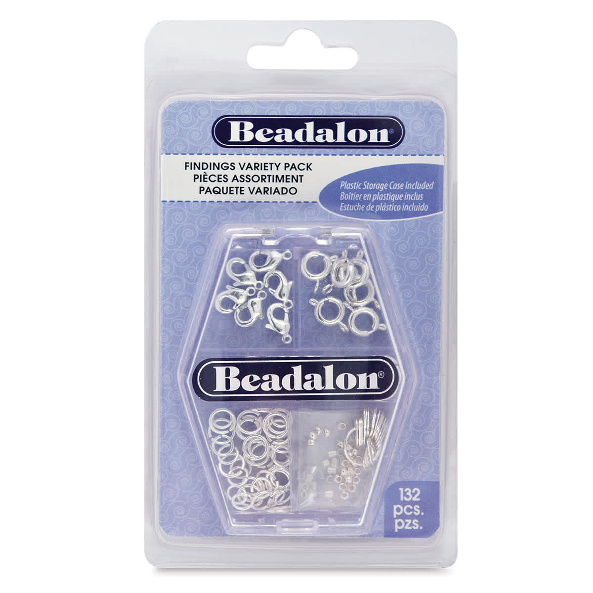 Beadalon Jewelry Findings Variety Packs - Front of blister pack of 132 pc Silver Findings