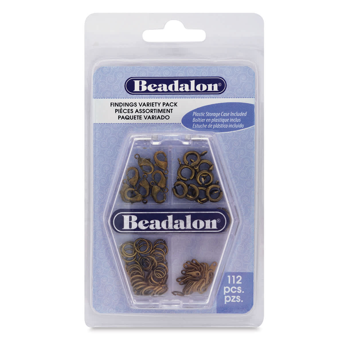 Beadalon Jewelry Findings Variety Packs - Front of blister pack of Antique Brass Findings
