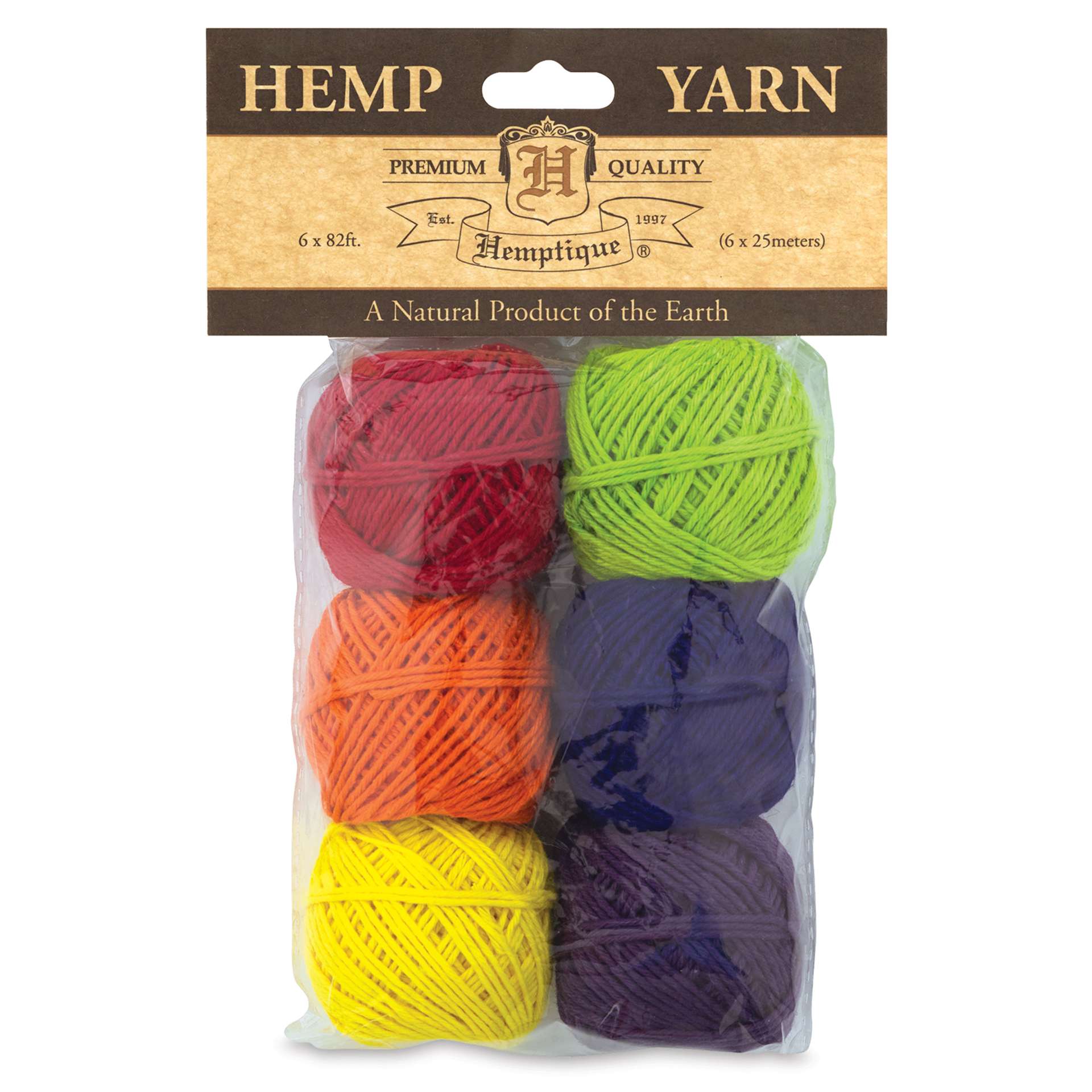 Hemptique Hemp Yarn Bon Bons - Crayon Colors, Set of 6, in package