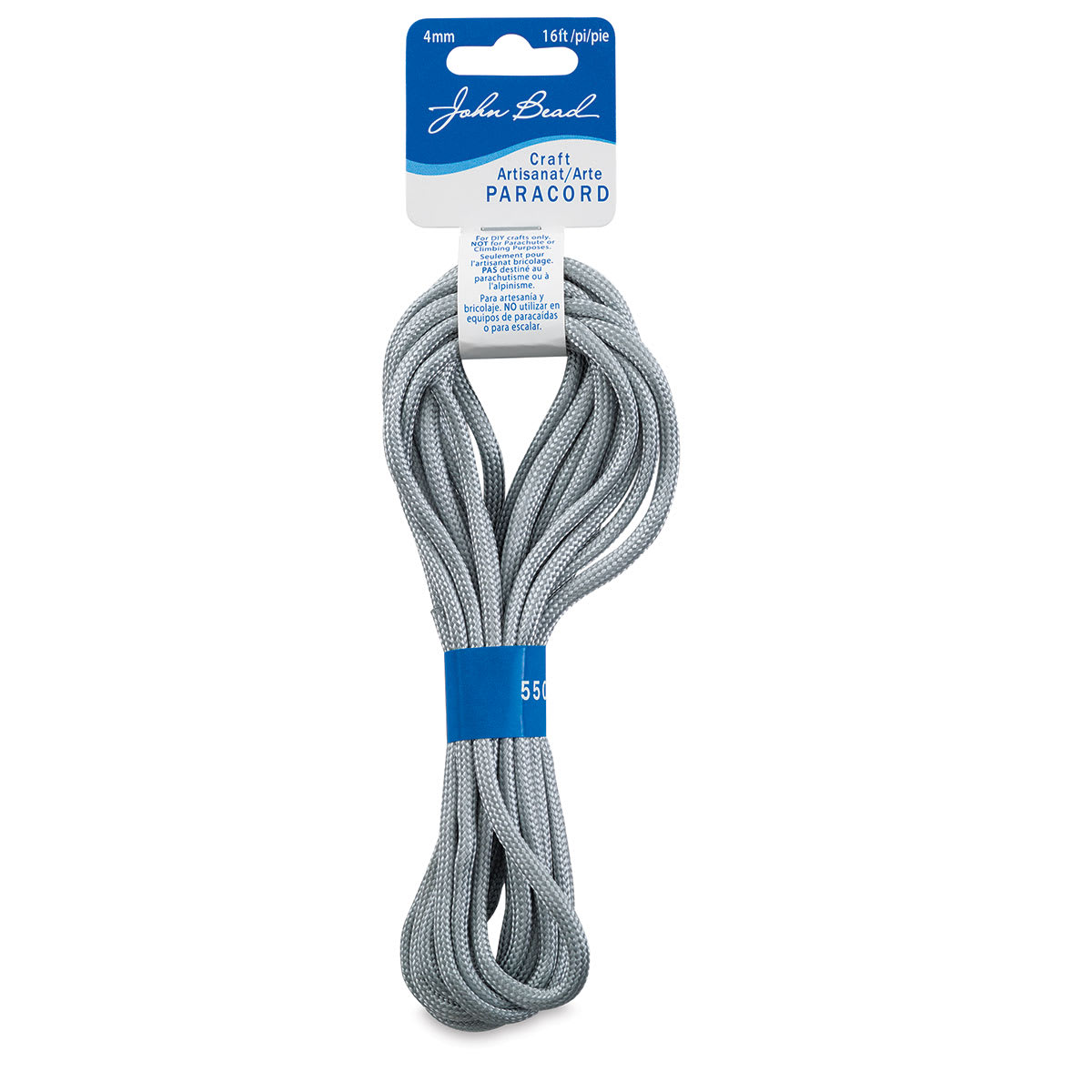 John Bead Craft Paracord - Silver cord looped on hanging label