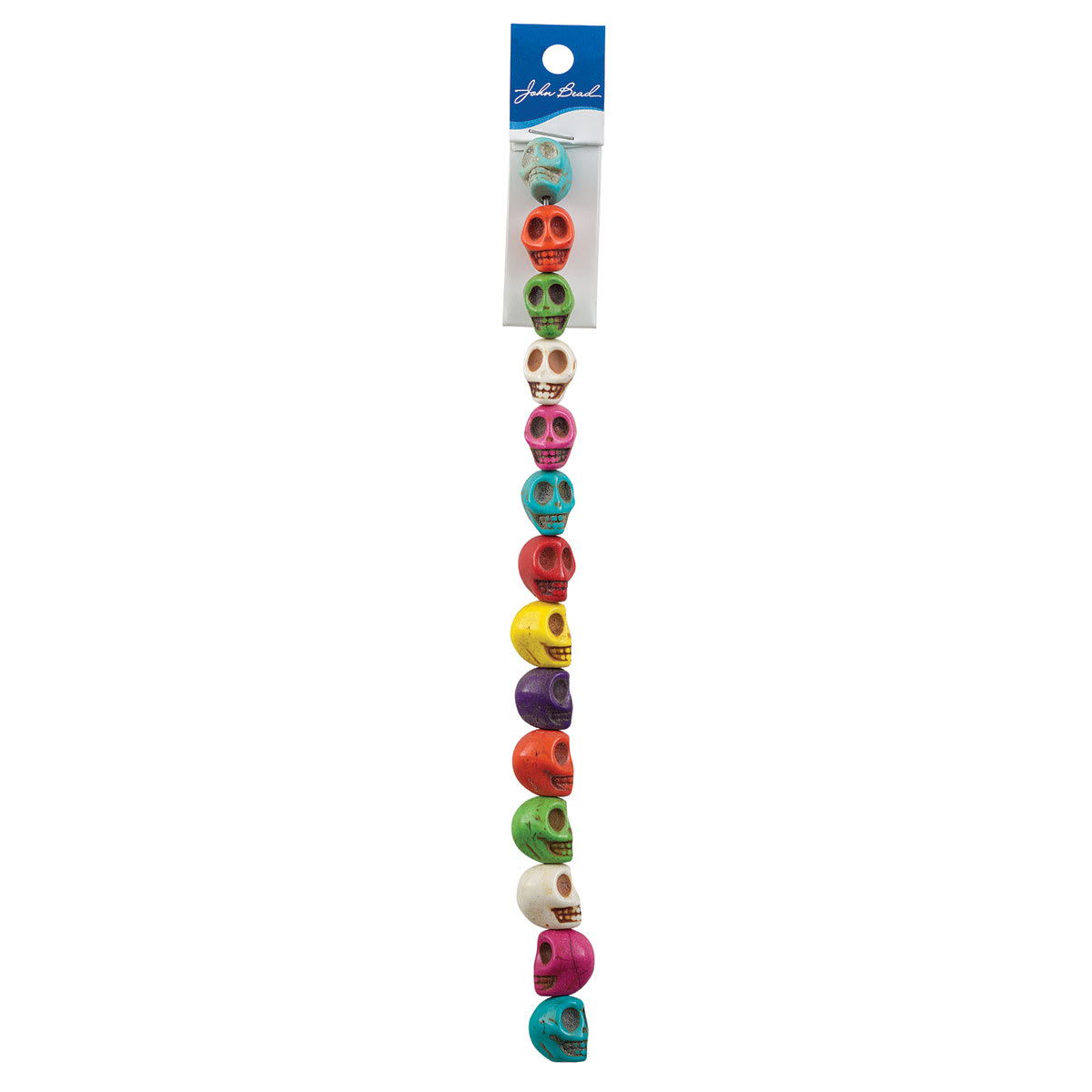 John Bead Semi-Precious Skull Beads - Strand of 13 mm Multicolor Skull Beads