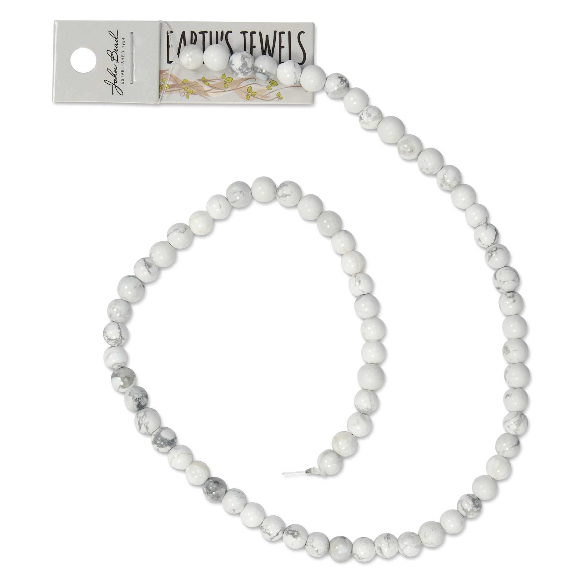 John Bead Earth's Jewels Howlite Beads - Round, 6 mm, 16" Strand