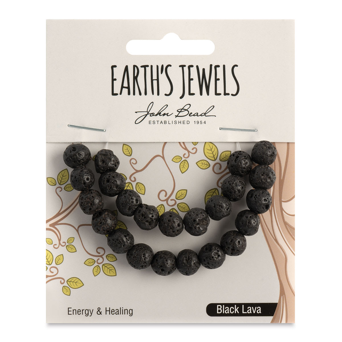 John Bead Earth's Jewels Black Lava Beads - Round, 8 mm, 23 beads - front of packaging