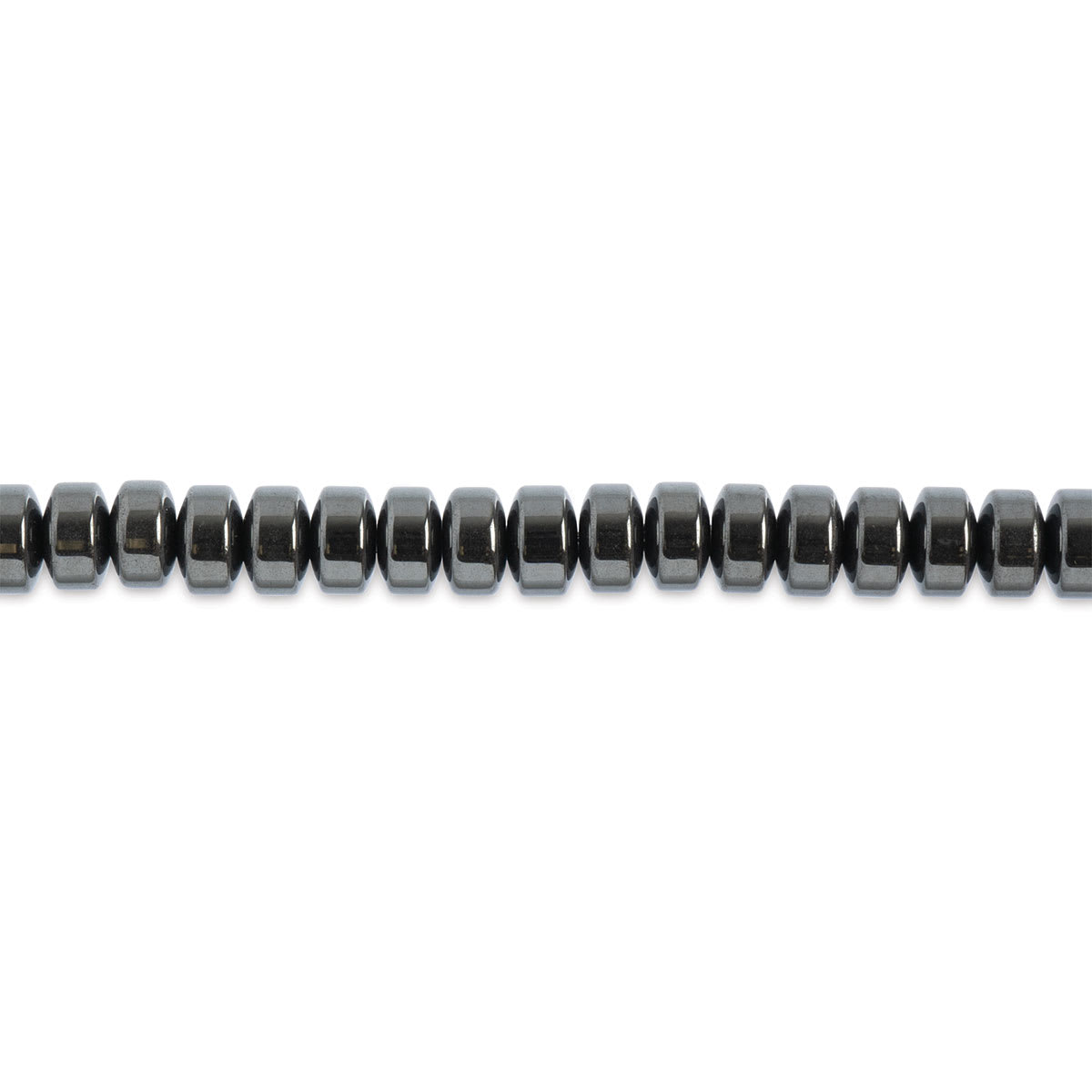 John Bead Earth’s Jewels Hematite Beads - Donut Rondelle, Pkg of 41, 5 mm x 8 mm - out of packaging, close-up