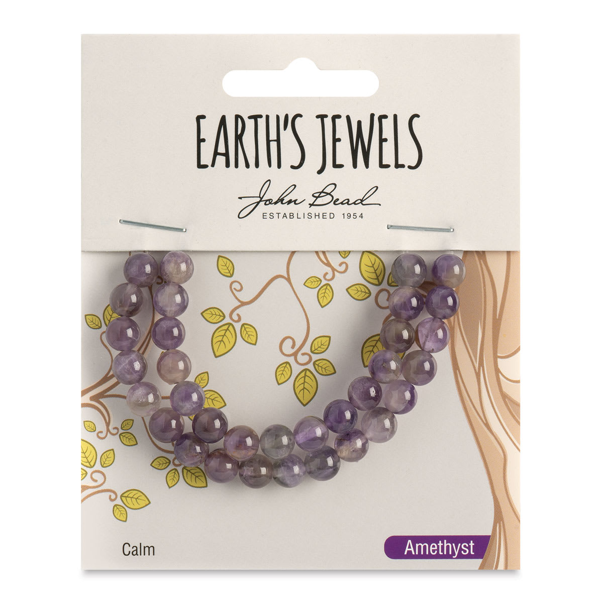John Bead Earth's Jewels Amethyst Beads - Dog Tooth, Round, Pkg of 33, 6 mm - front of packaging