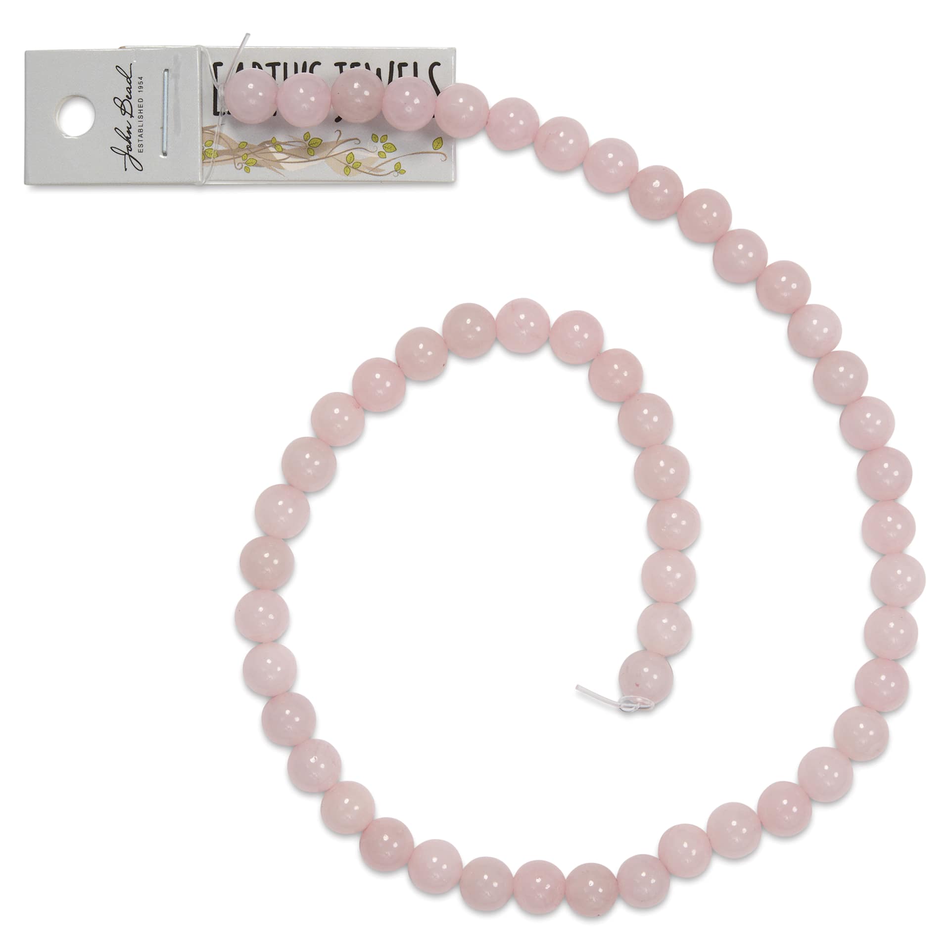 John Bead Earth's Jewels Quartz Beads - Rose Quartz, 8 mm, 16" Strand - close-up