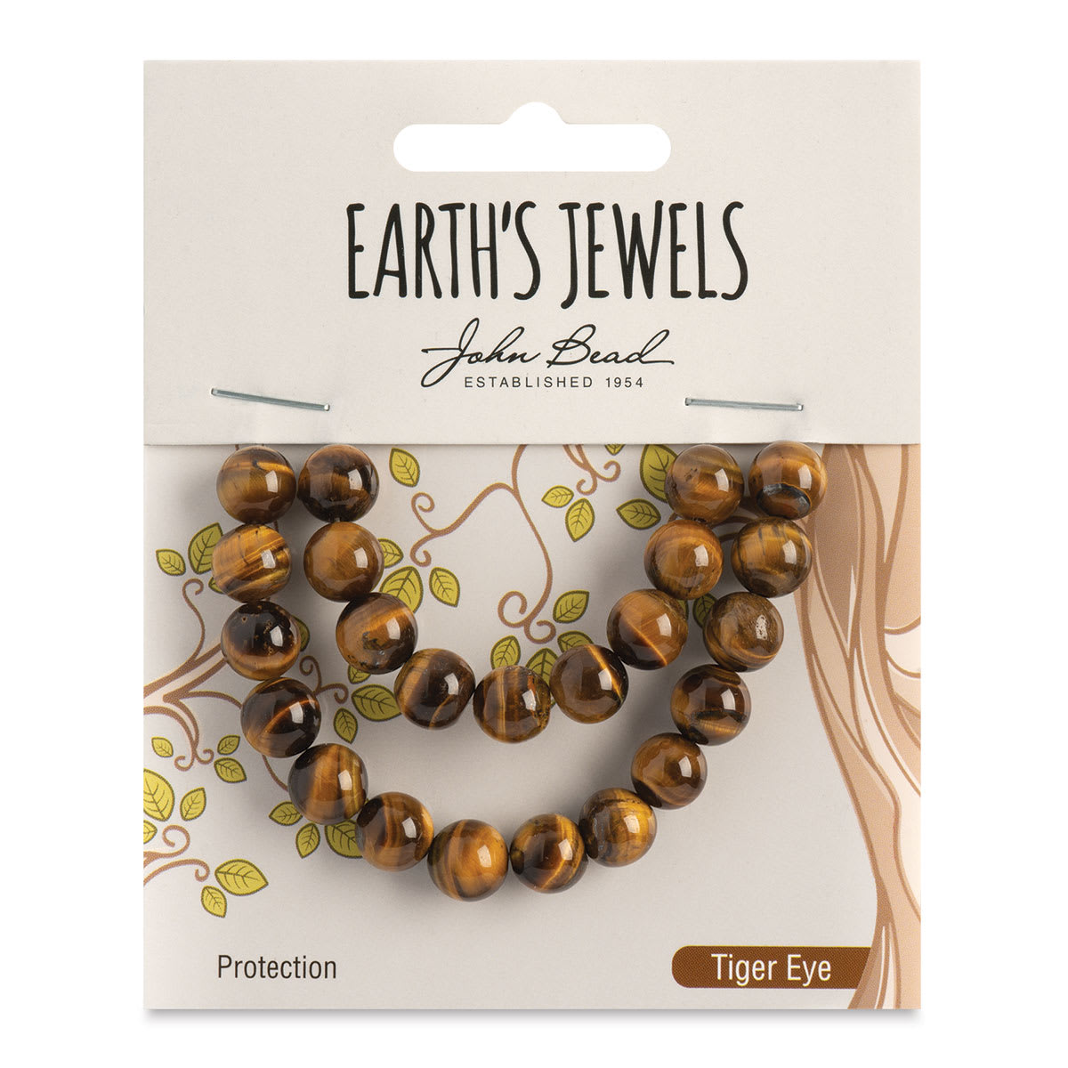 John Bead Earth’s Jewels Tiger's Eye Beads - Round, Pkg of 23, 8 mm Dia. - front of packaging