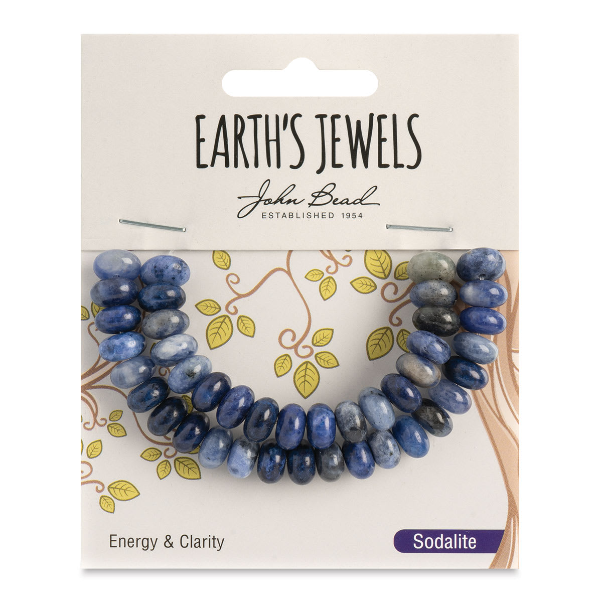 John Bead Earth's Jewels Sodalite Beads - Donut Rondelle, 55 mm x 8 mm, 41 beads - front of packaging