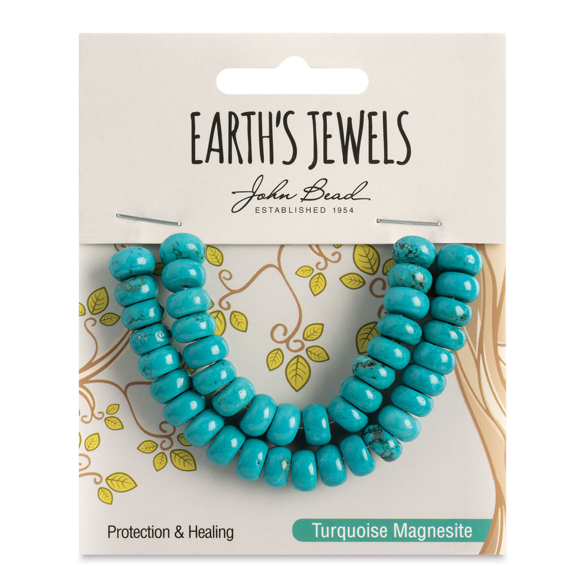 John Bead Earth's Jewels Howlite Beads - Turquoise, Donut Rondelle, 5 mm x 8 mm, 41 beads - front of packaging