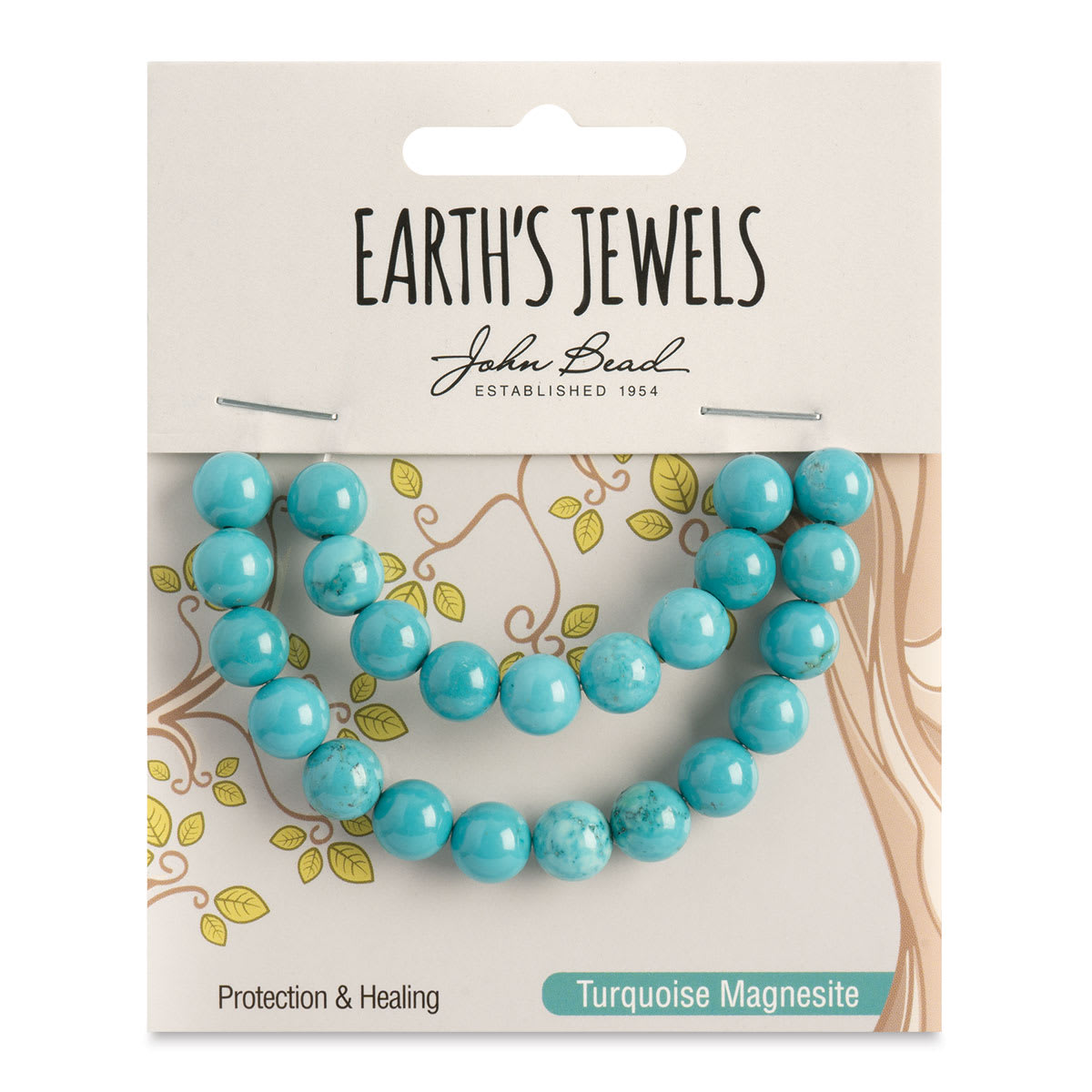 John Bead Earth's Jewels Howlite Beads - Turquoise, Round, 8 mm, 23 beads - front of packaging