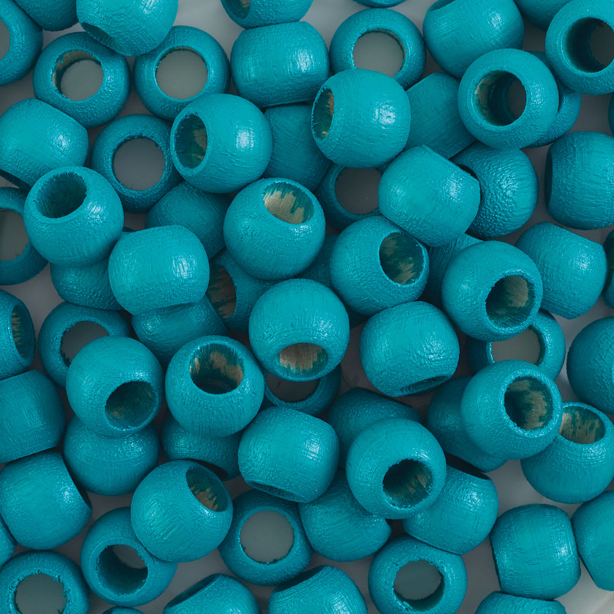 John Bead Euro Wood Beads - Turquoise, Round Large Hole, 8 mm x 6.5 mm - close-up of beads