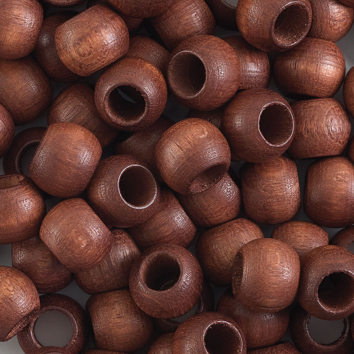 John Bead Euro Wood Beads - Dark Brown, Round Large Hole, 8 mm x 6.5 mm, Pkg of 100 - close-up of beads