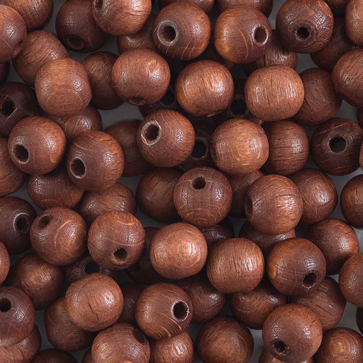 John Bead Euro Wood Beads - Dark Brown, Round, 8 mm, Pkg of 100 - close-up of beads