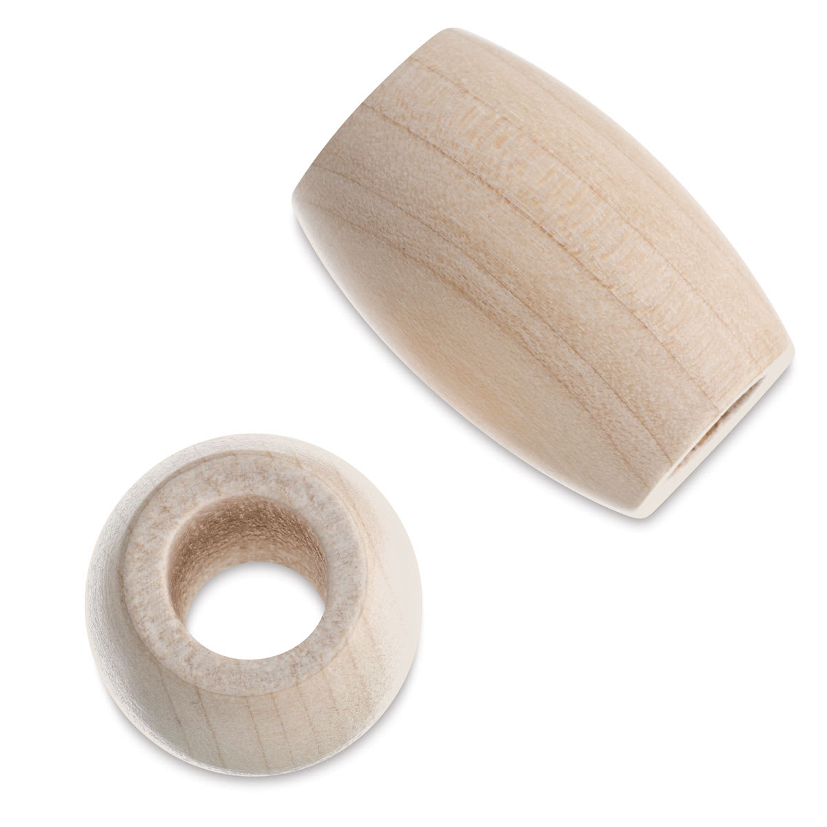 John Bead Euro Wood Beads - Closeup of 2 Natural color Oval Shaped Large Hole beads 