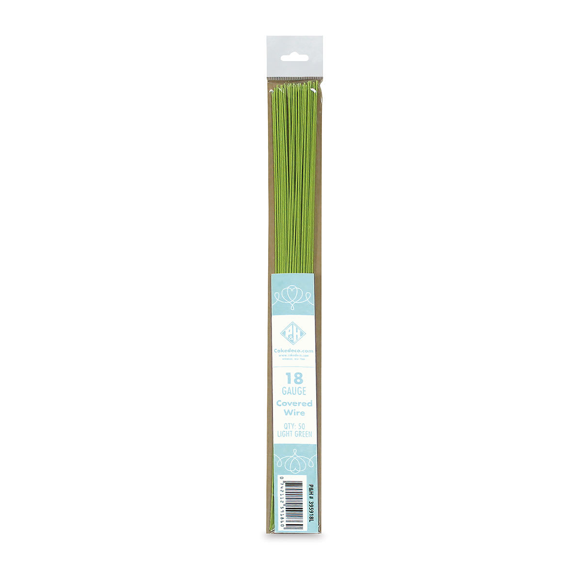 CakeDeco Floral Wire - Green, Pkg of 50, 18 gauge, 14" long