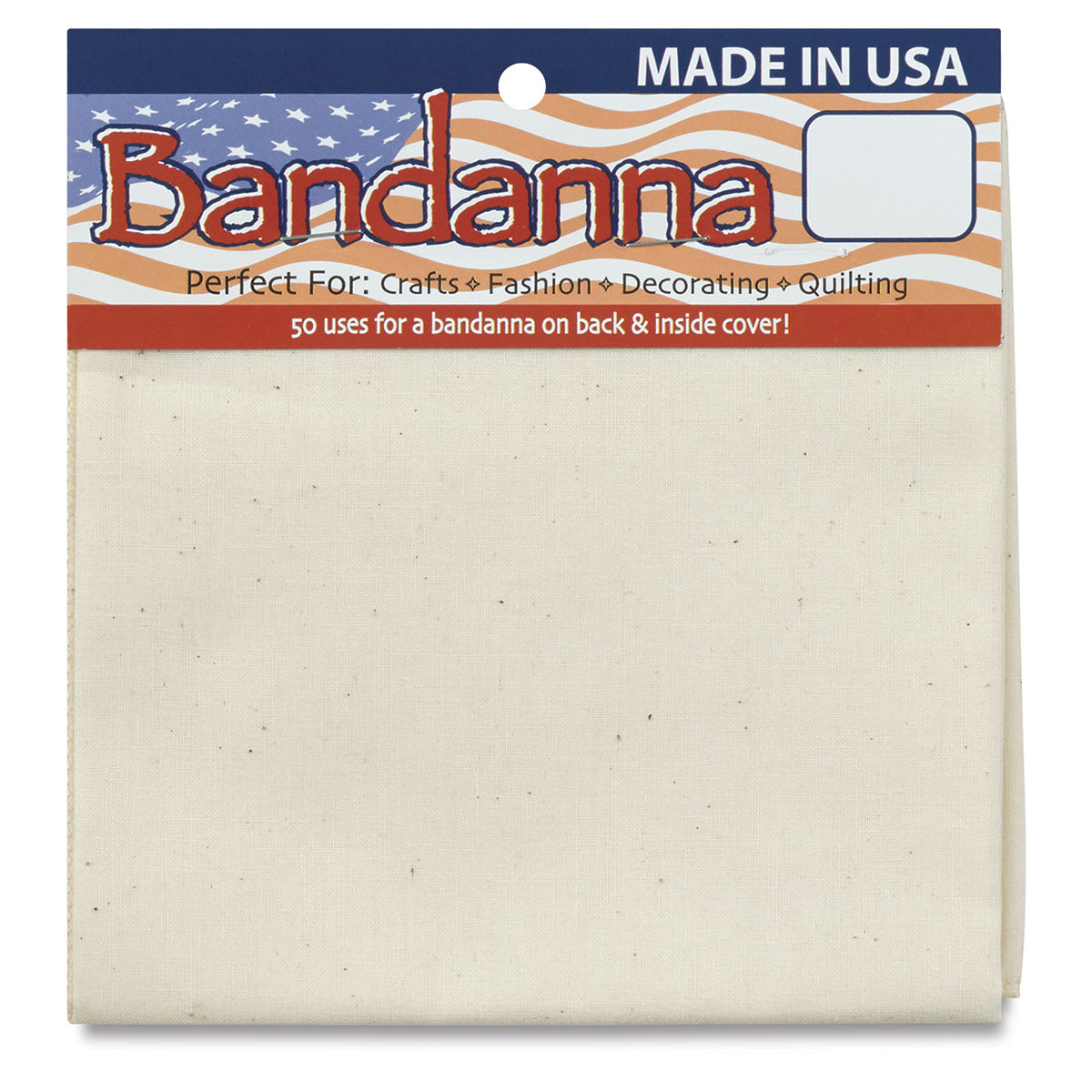 Carolina Creative Natural Cotton Bandana - Top view of 21.5" square Cotton folded with hang tag