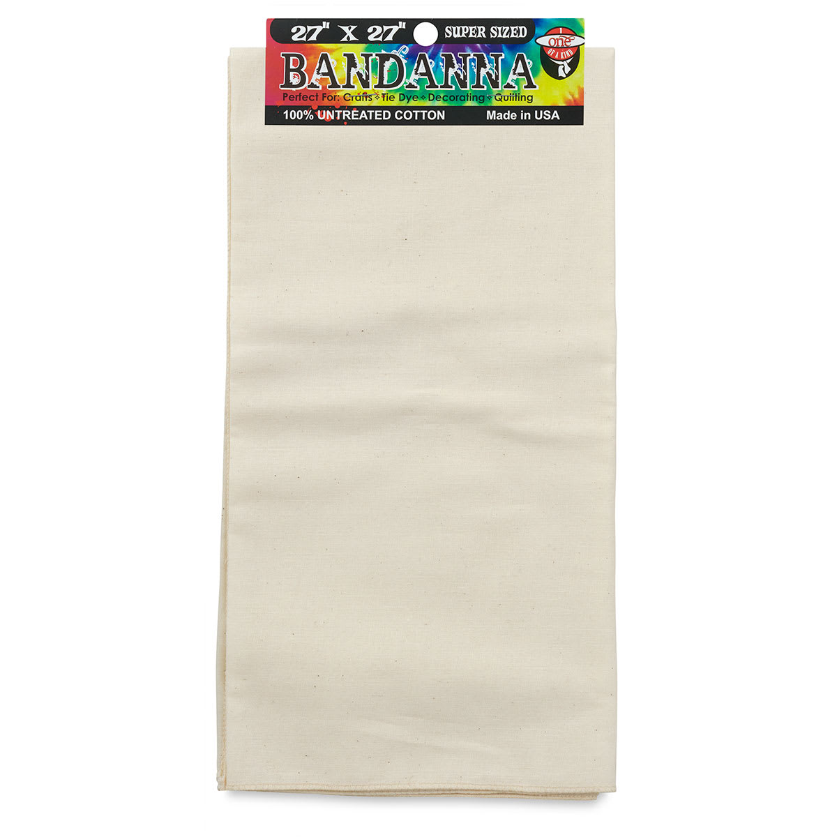 Carolina Creative Natural Cotton Bandana - Top view of 27" Square Cotton folded with hang tag