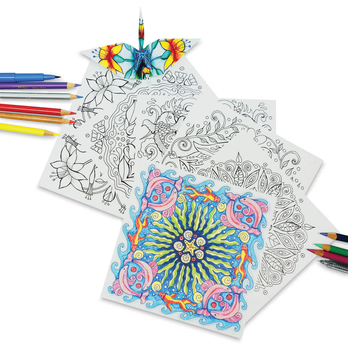 Yasutomo Color2 Coloring Origami Paper - Original Artist Design sheets partially colored 