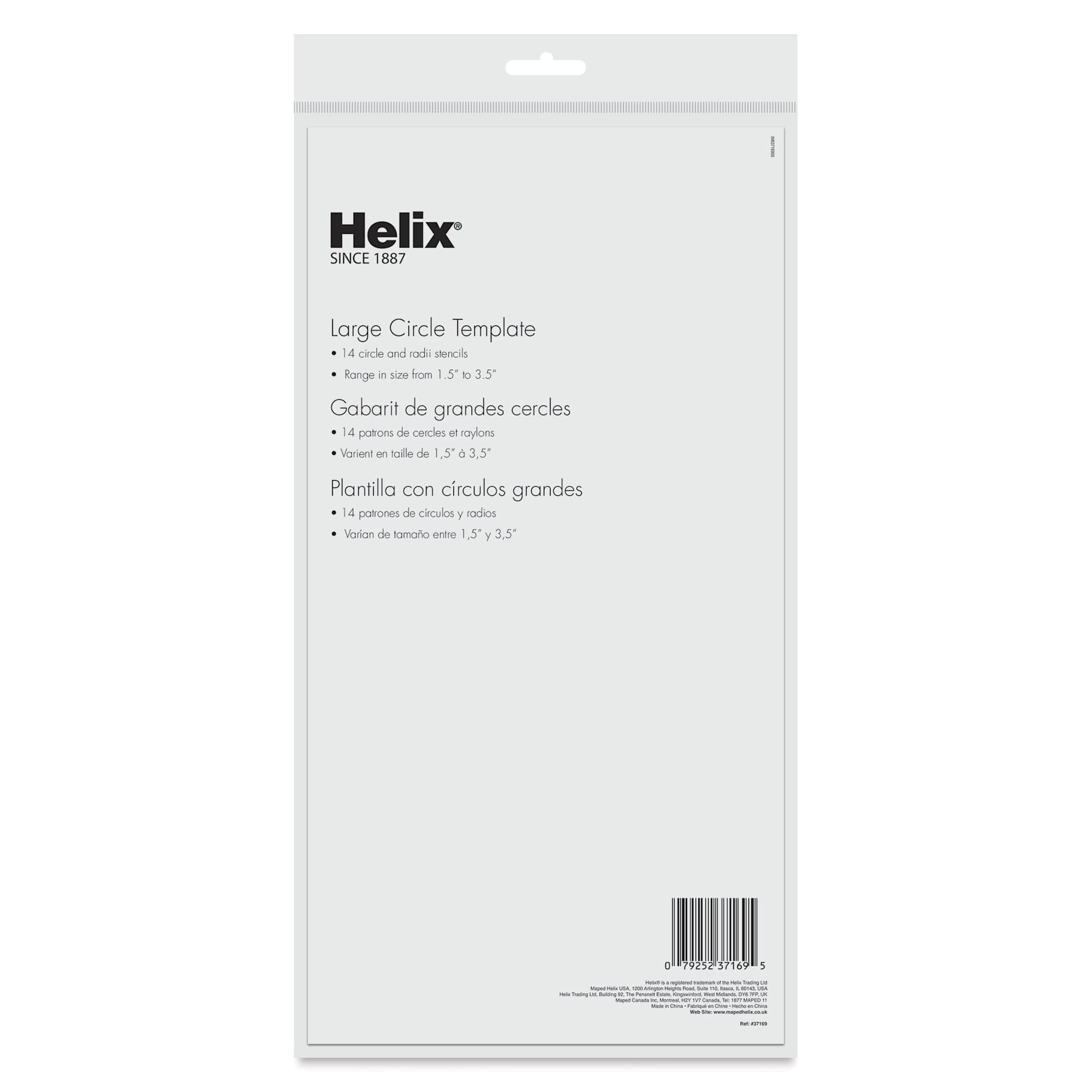 Helix Circle Template - Large Circles, back of packaging