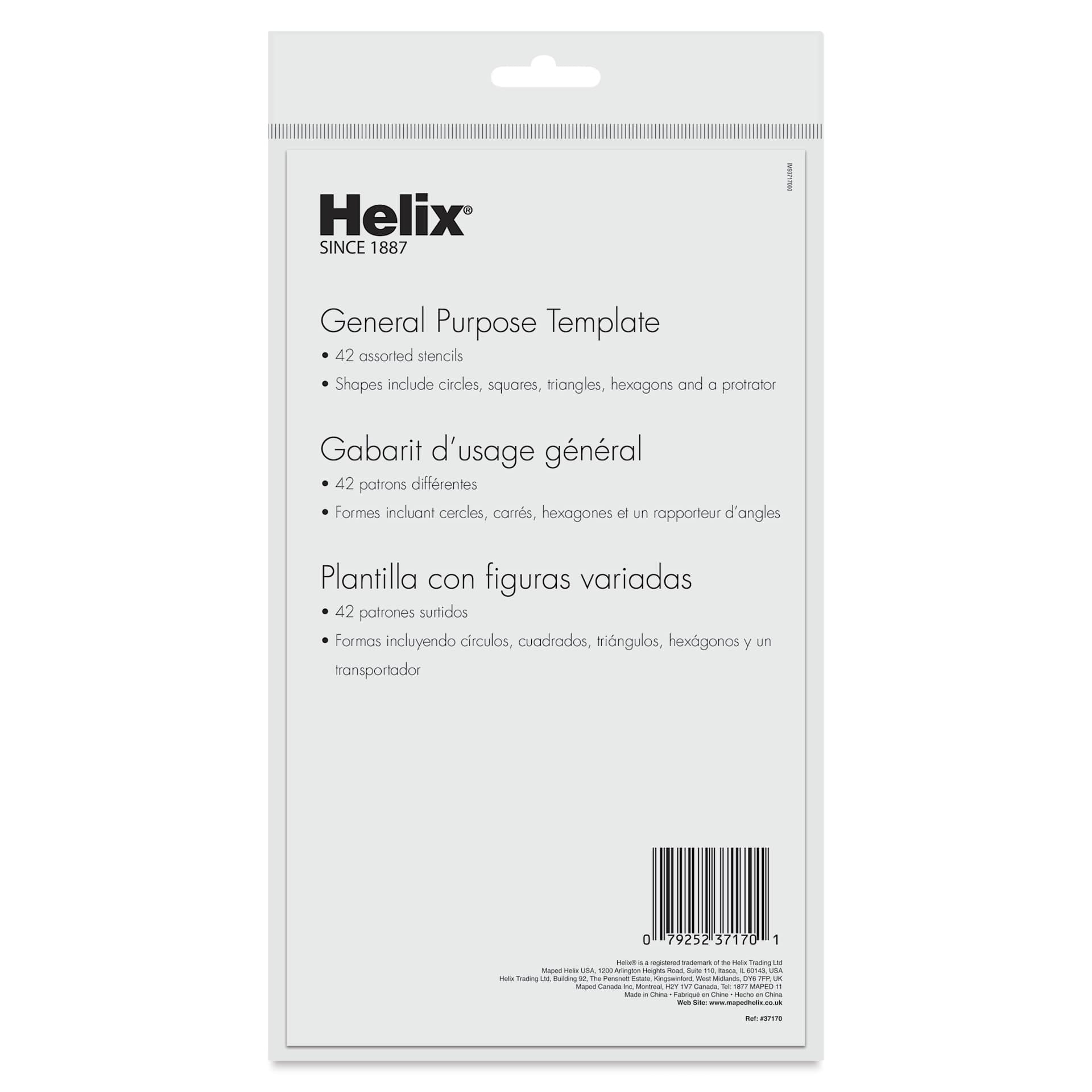 Helix General Purpose Template - 5.5" x 9.5", back of packaging