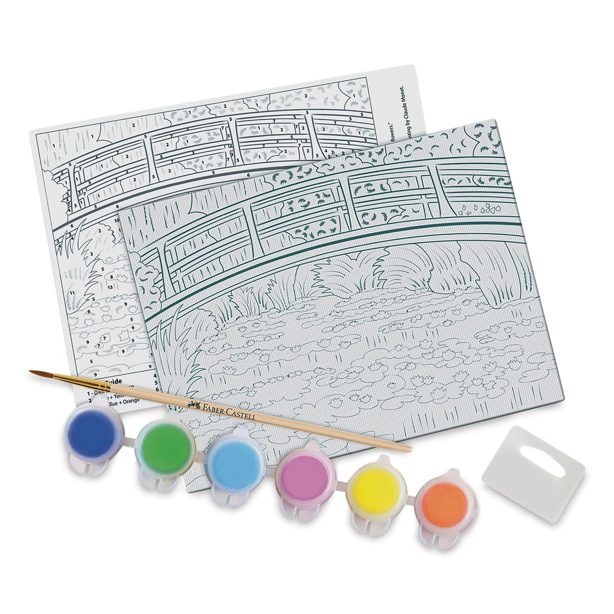 Paint by Number Museum Series Kit - Components of The Japanese Footbridge Kit shown