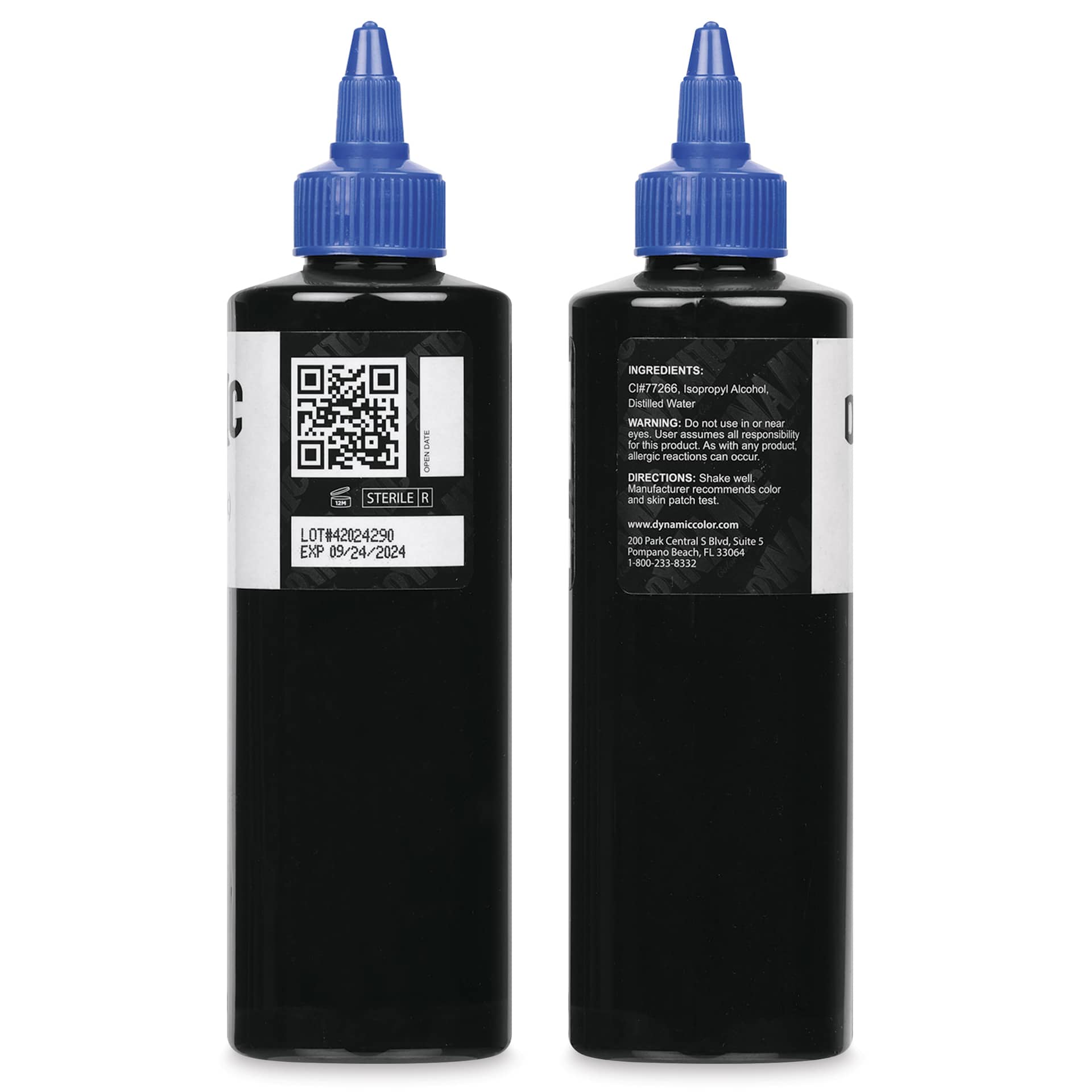 Dynamic Color Tattoo Ink - Triple Black, 8 oz bottle, sides of bottle
