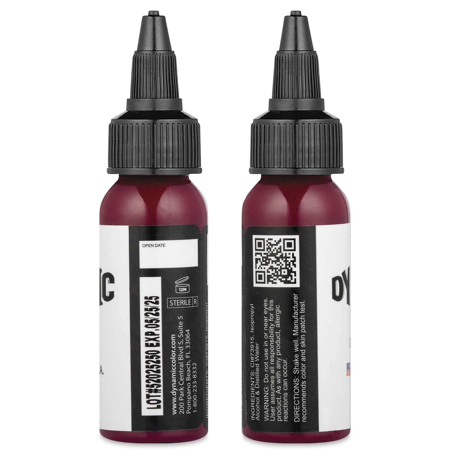 Dynamic Color Tattoo Ink - Magenta, 1 oz bottle, sides of bottle