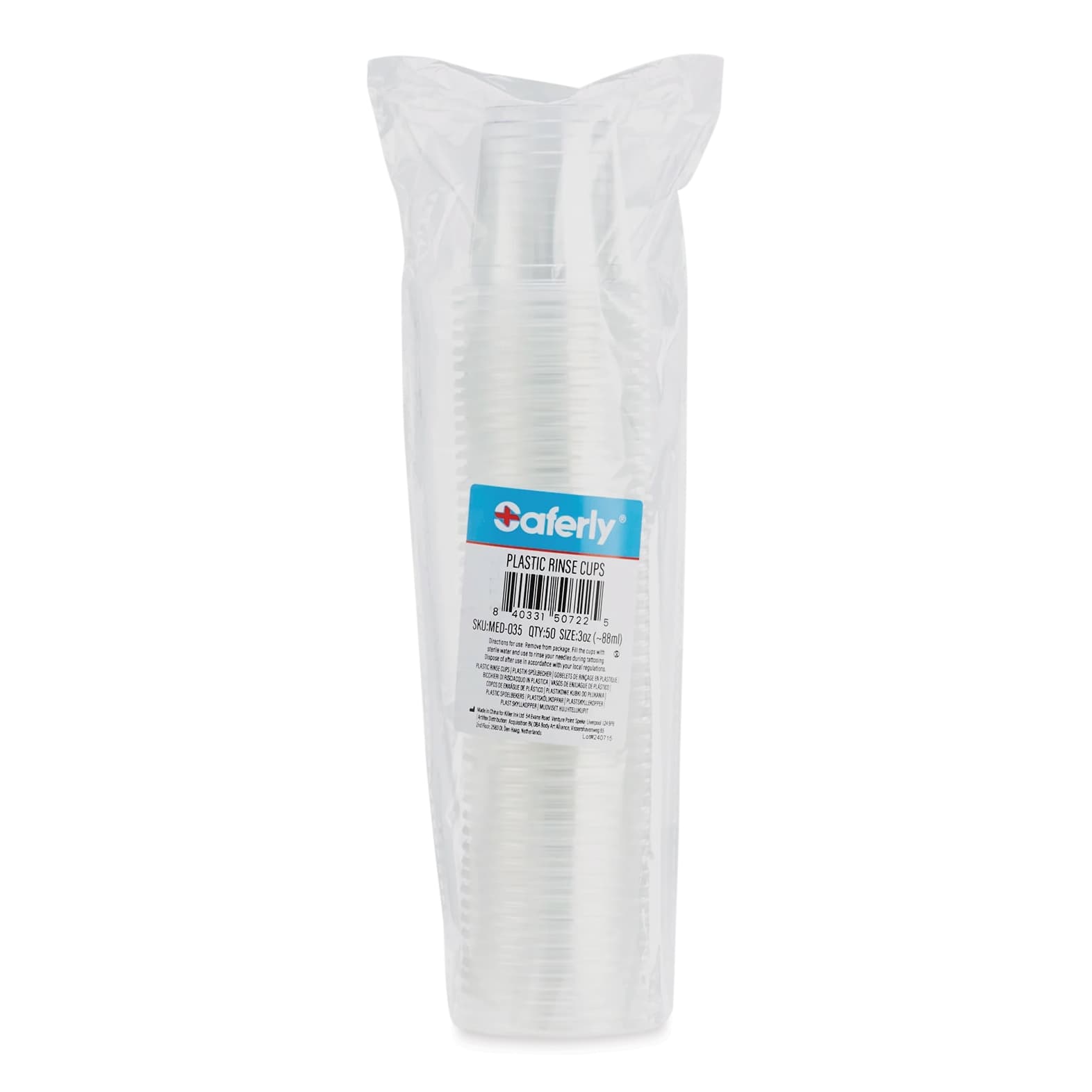 Saferly Disposable Plastic Rinse Cups - Pkg of 50, 5 oz, in packaging