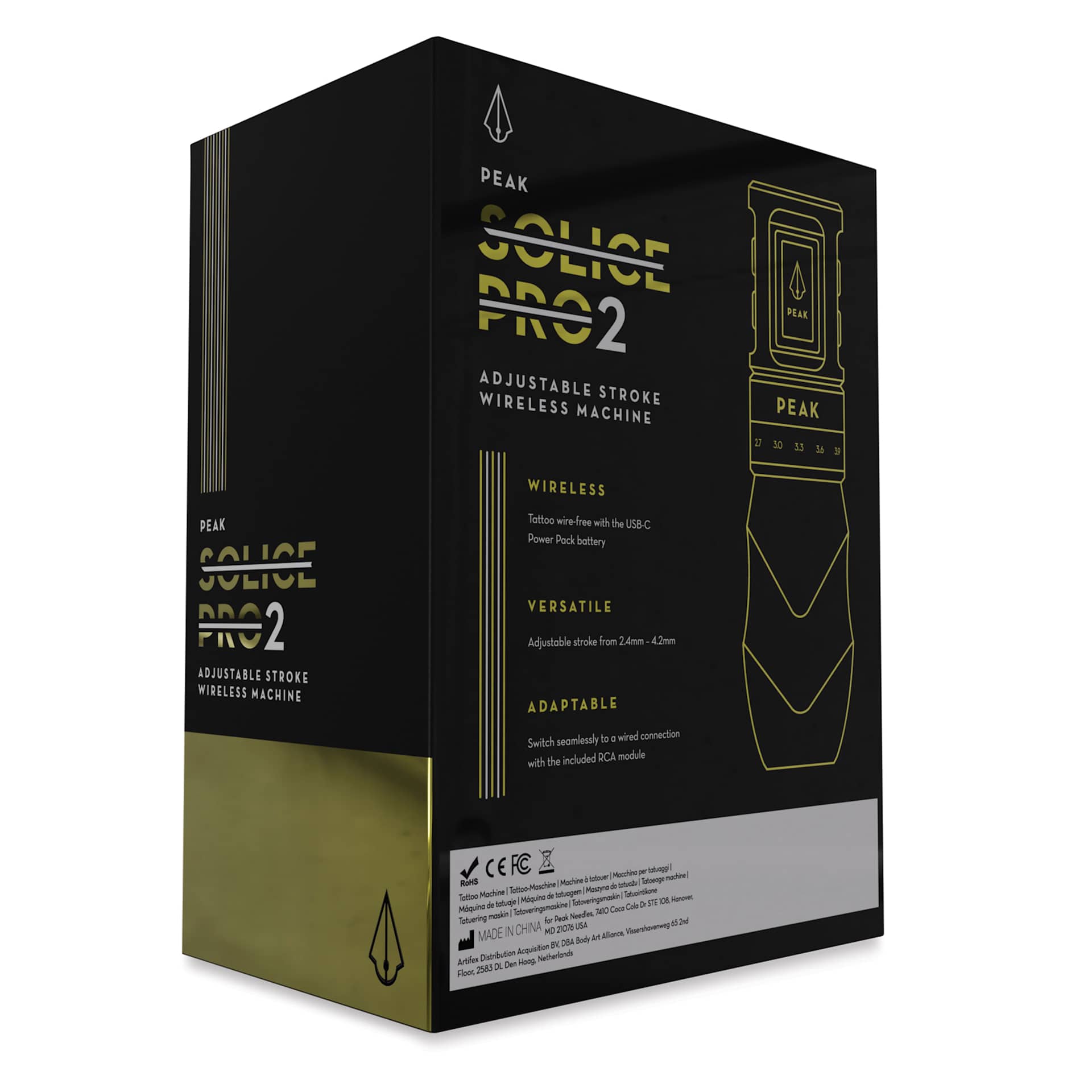 Peak Solice Pro 2 Wireless Tattoo Machine, back of packaging