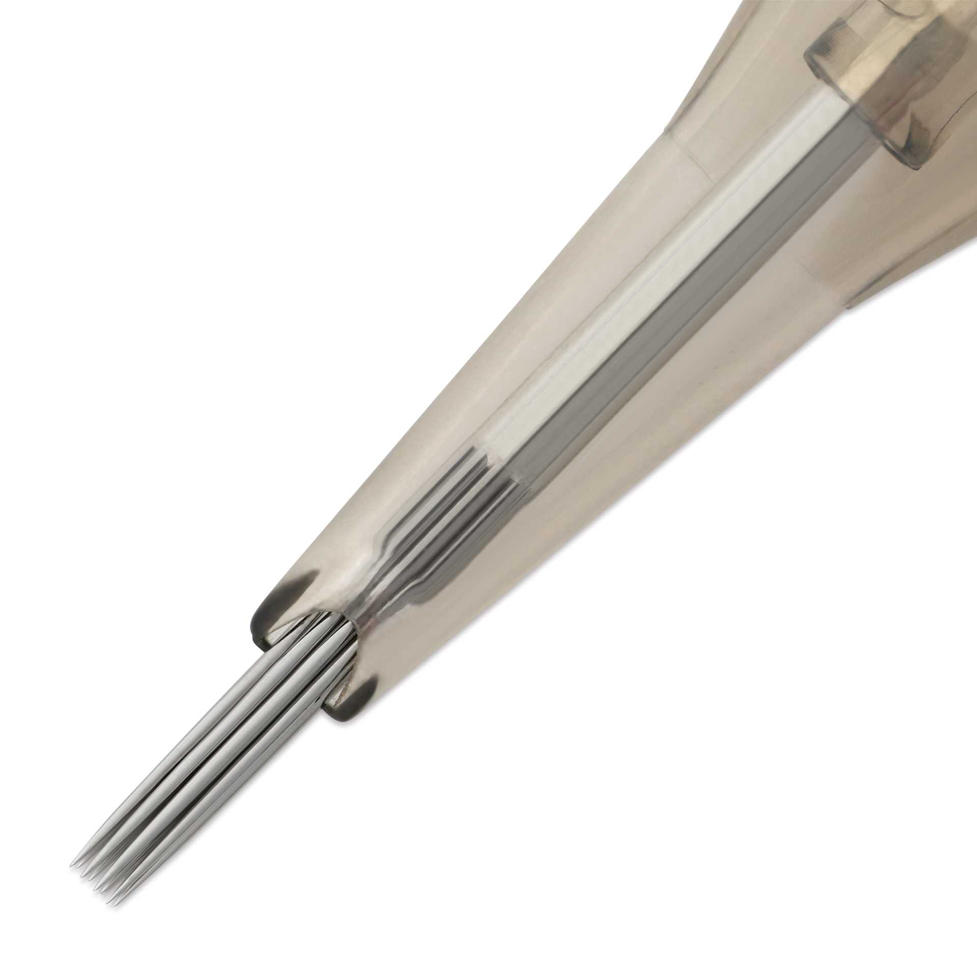 Peak Quartz Round Shader Short Taper Tattoo Needle Cartridges - #12, 14 Needles, Pkg of 20, close-up of needle