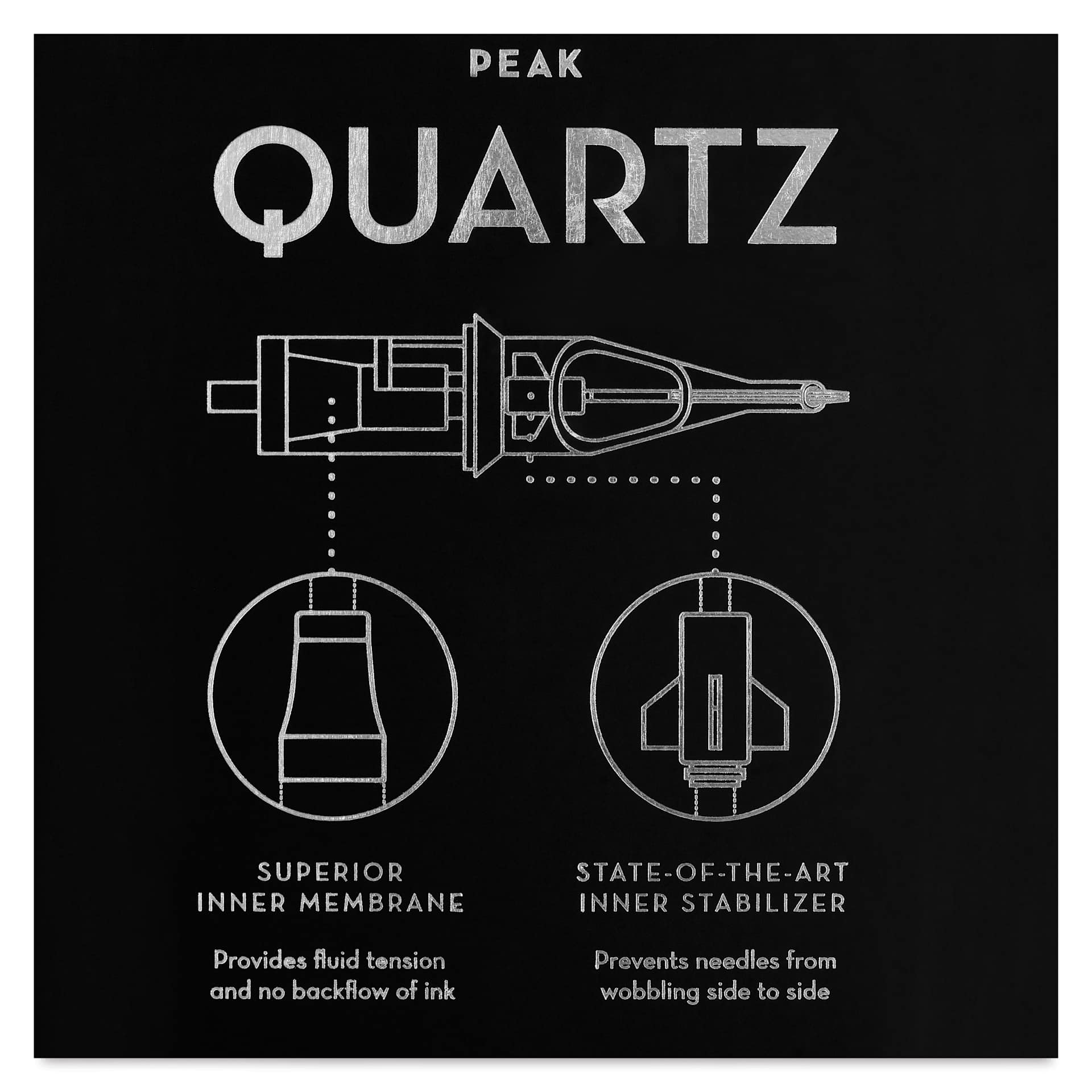 Peak Quartz Magnum Medium Taper Tattoo Needle Cartridges - #10, 15 Needles, Pkg of 20, features