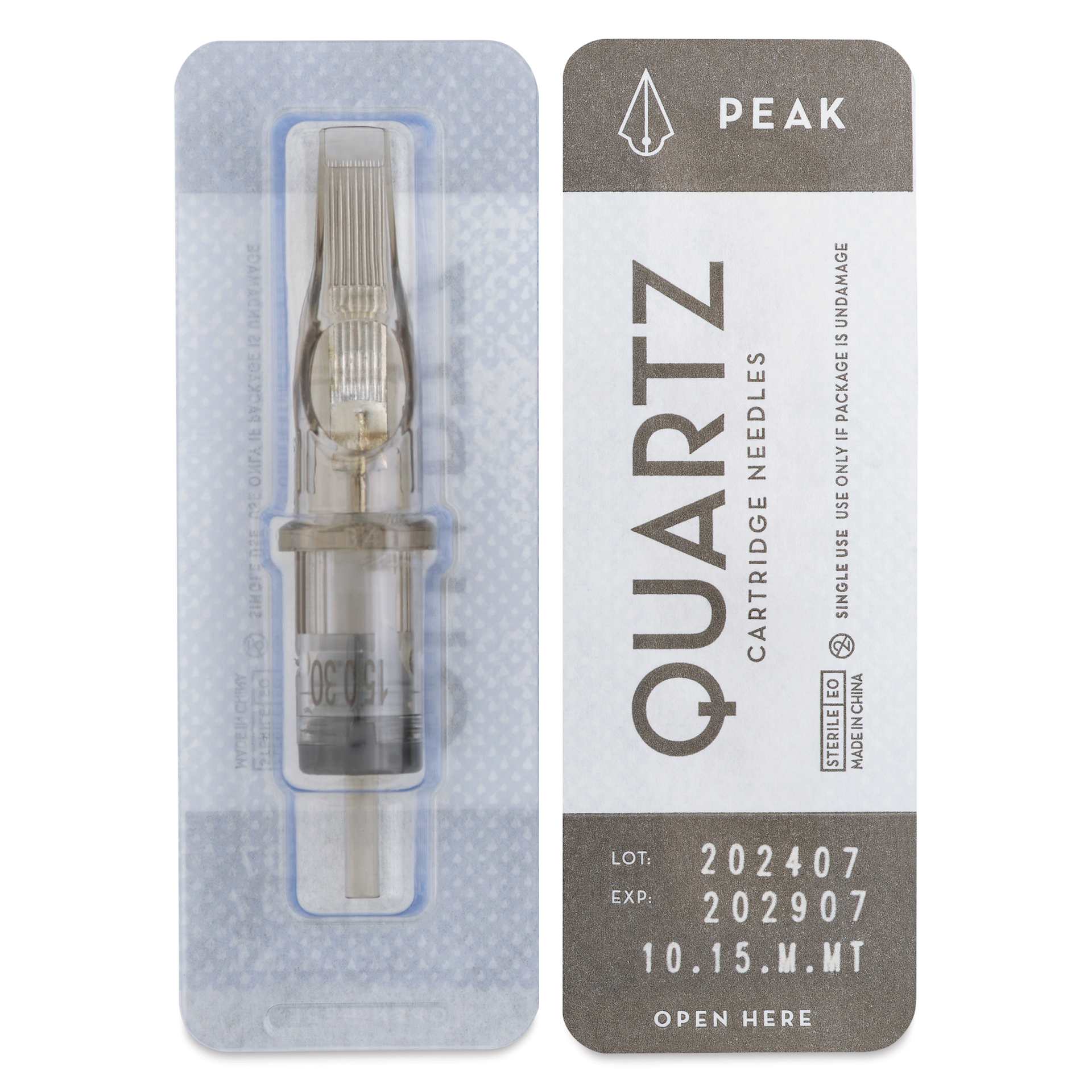 Peak Quartz Magnum Medium Taper Tattoo Needle Cartridges - #10, 15 Needles, Pkg of 20, single needle packaging