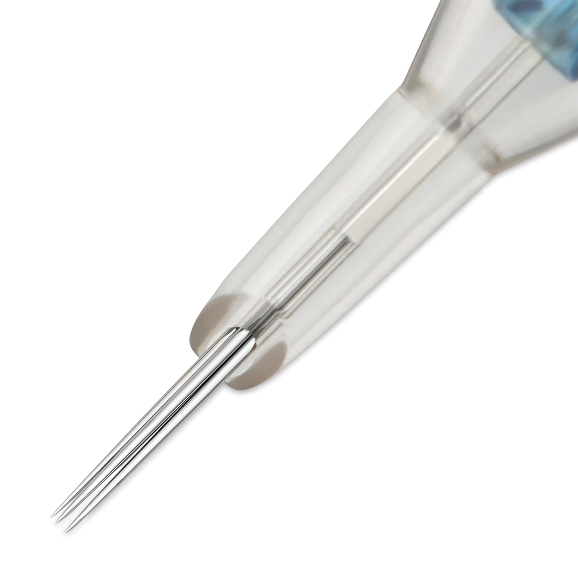 Peak Stellar Round Shader Extra Long Taper Tattoo Needle Cartridges - #12, 5 Needles, Pkg of 20, close-up of needle