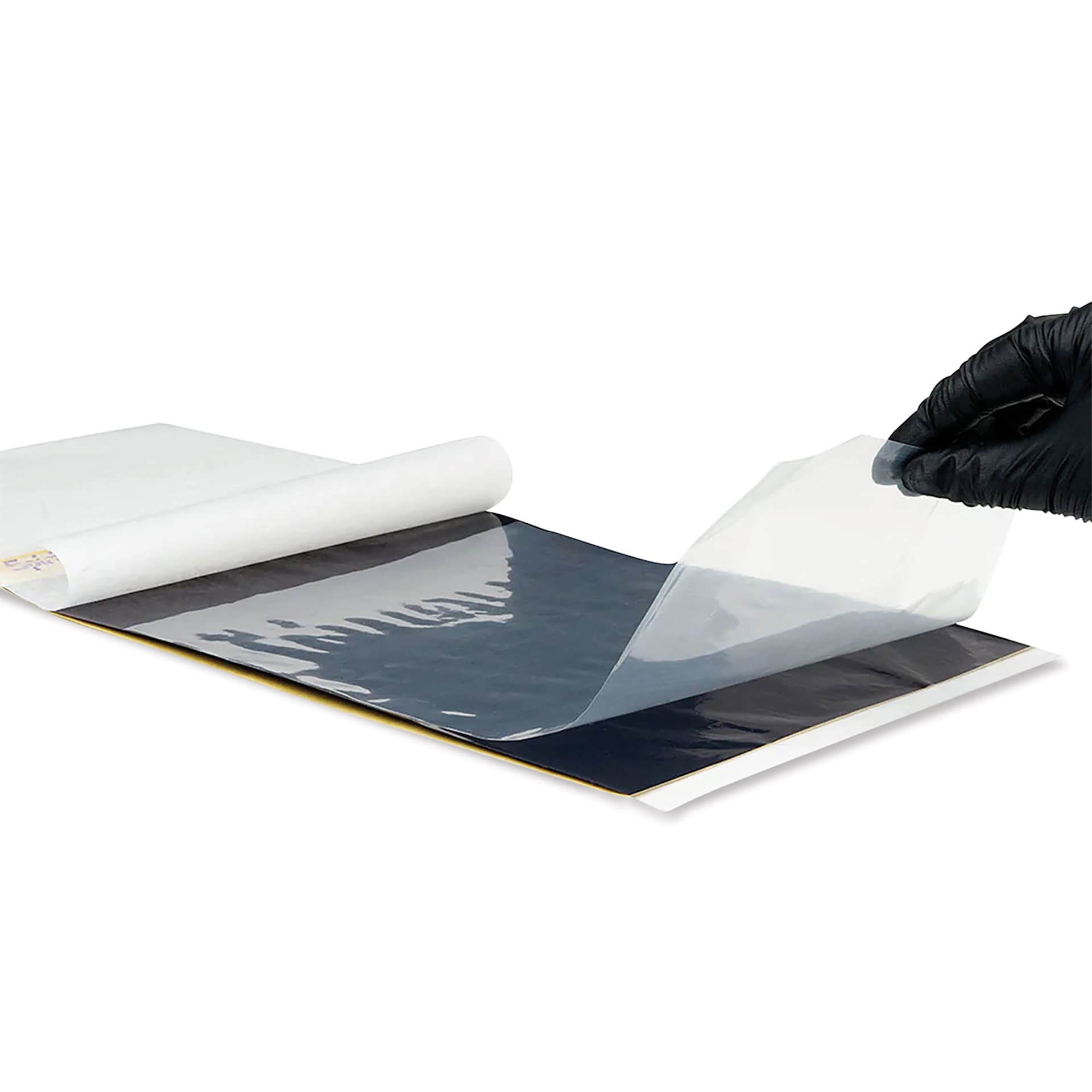 Saferly Tattoo Stencil Sheets - 8-1/2" x 11", Clear, Pkg of 200, sheet being placed on carbon sheet