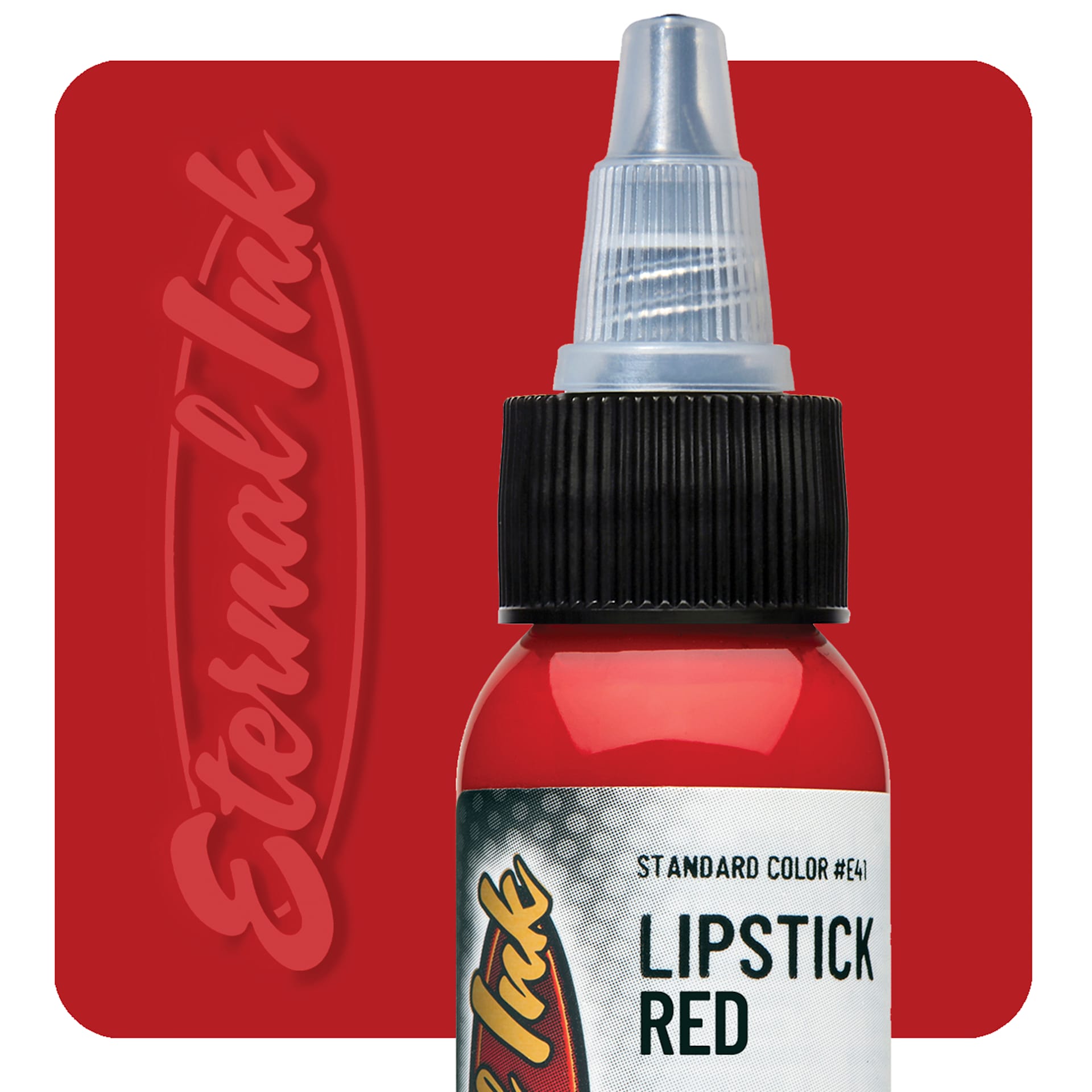 Eternal Ink Tattoo Ink - Lipstick Red, 1 oz bottle and swatch