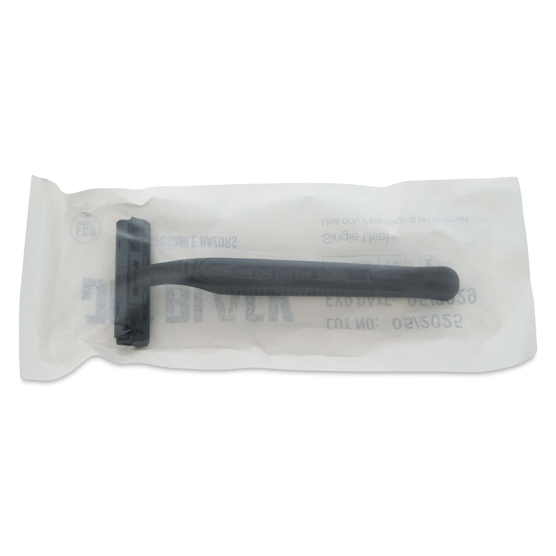 TatSoul Jet Black Eco Razors - Pkg of 50, single razor in packaging