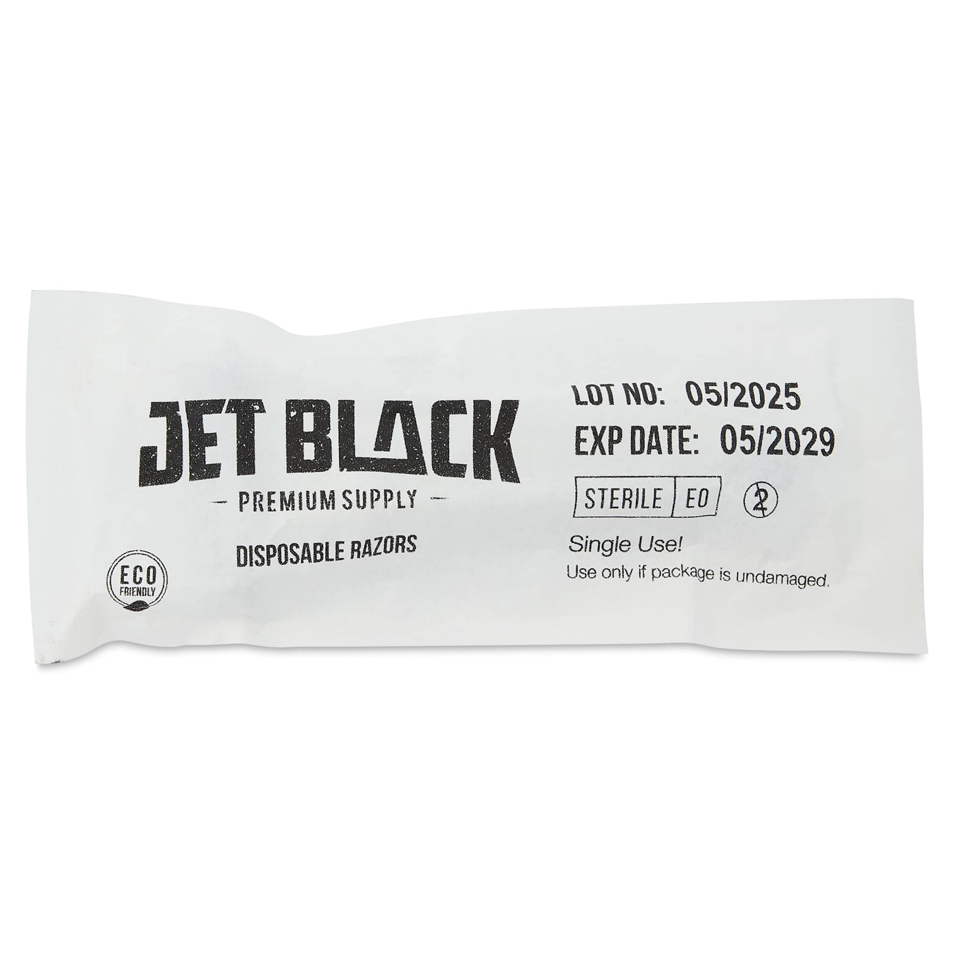 TatSoul Jet Black Eco Razors - Pkg of 50, single razor back of packaging