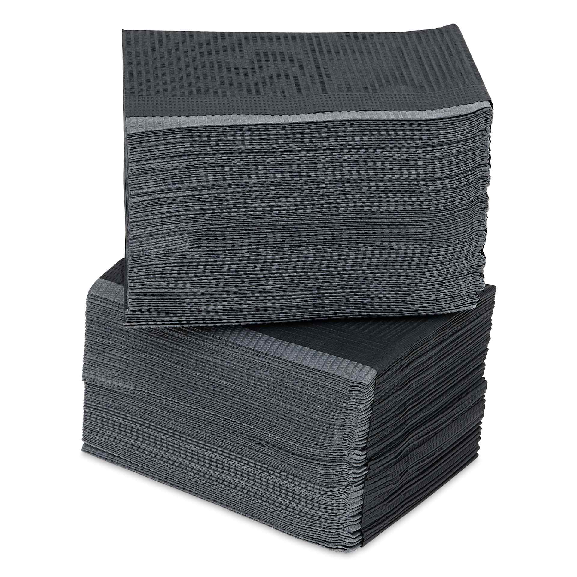 TatSoul Jet Black 4-Ply Lap Cloths - 13" x 18", Black, Pkg of 500, two stacks of cloths