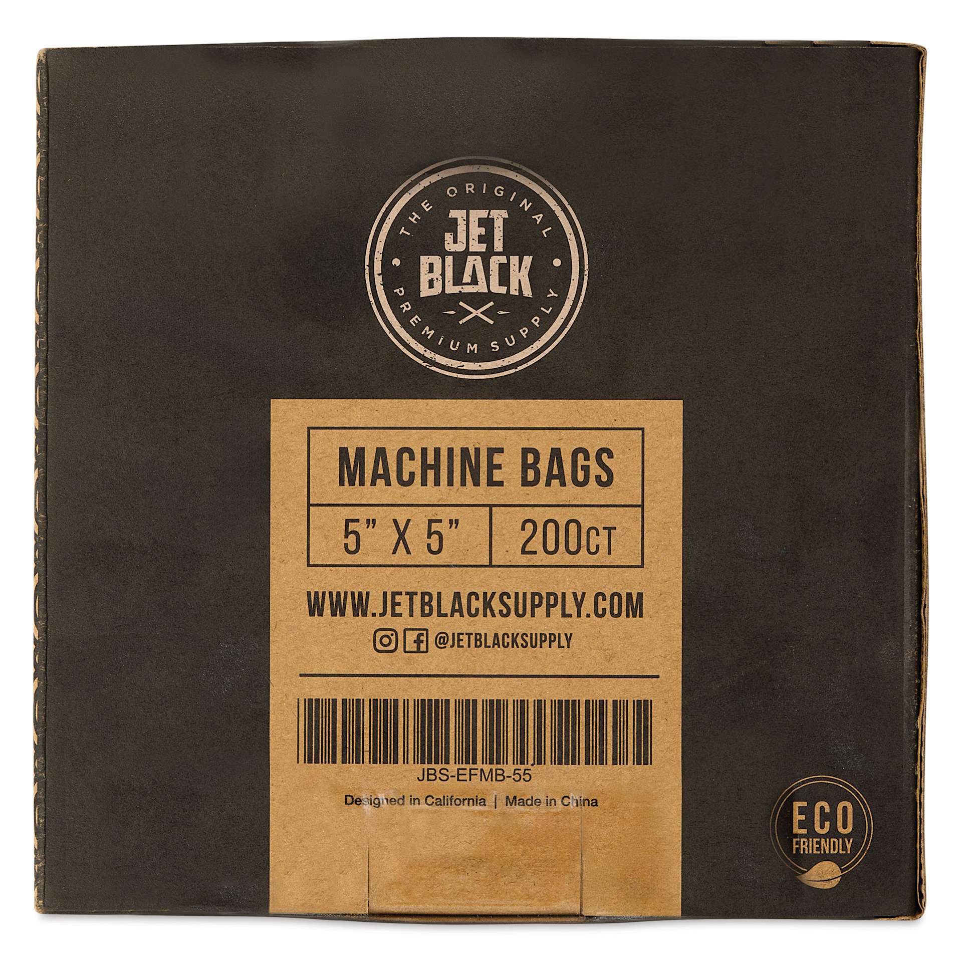 TatSoul Jet Black Machine Bags - 5" x 5", Pkg of 200, back of package