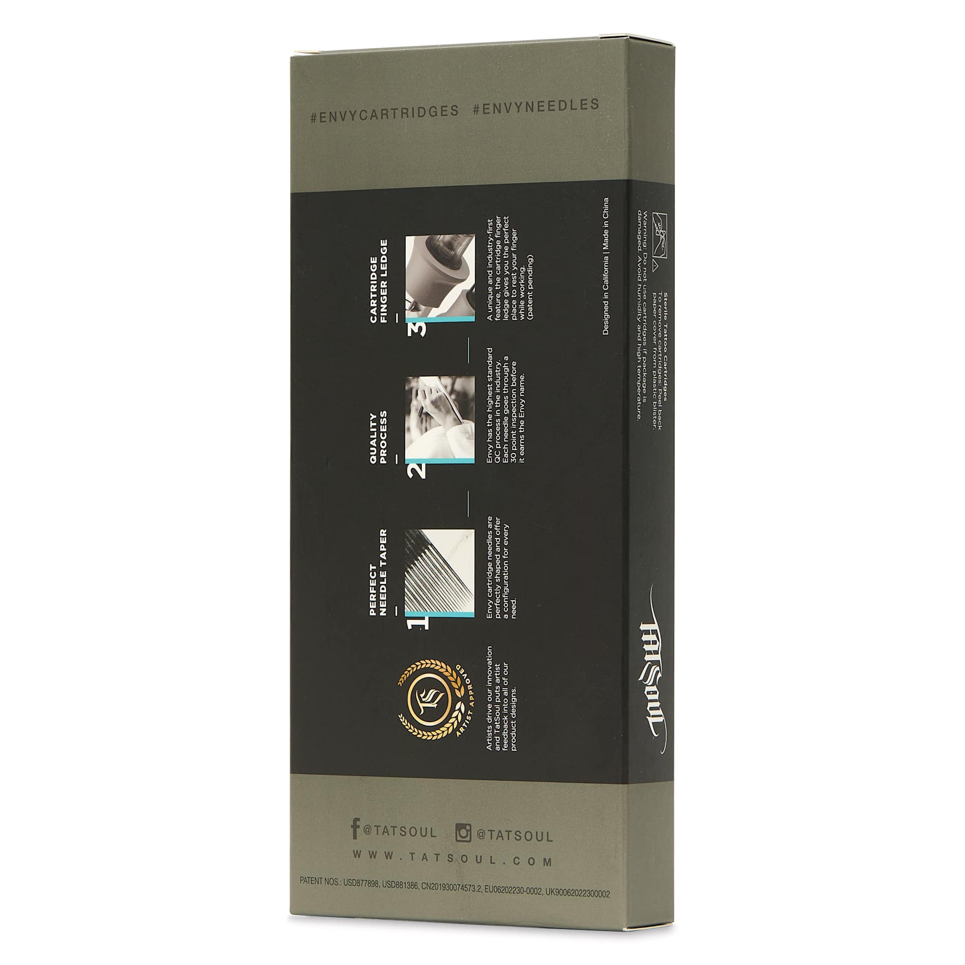 TatSoul Envy Gen 2 Standard Round Liner Extra Tight Long Taper Tattoo Needle Cartridge - #12, 5 Needles, Pkg of 10, packaging