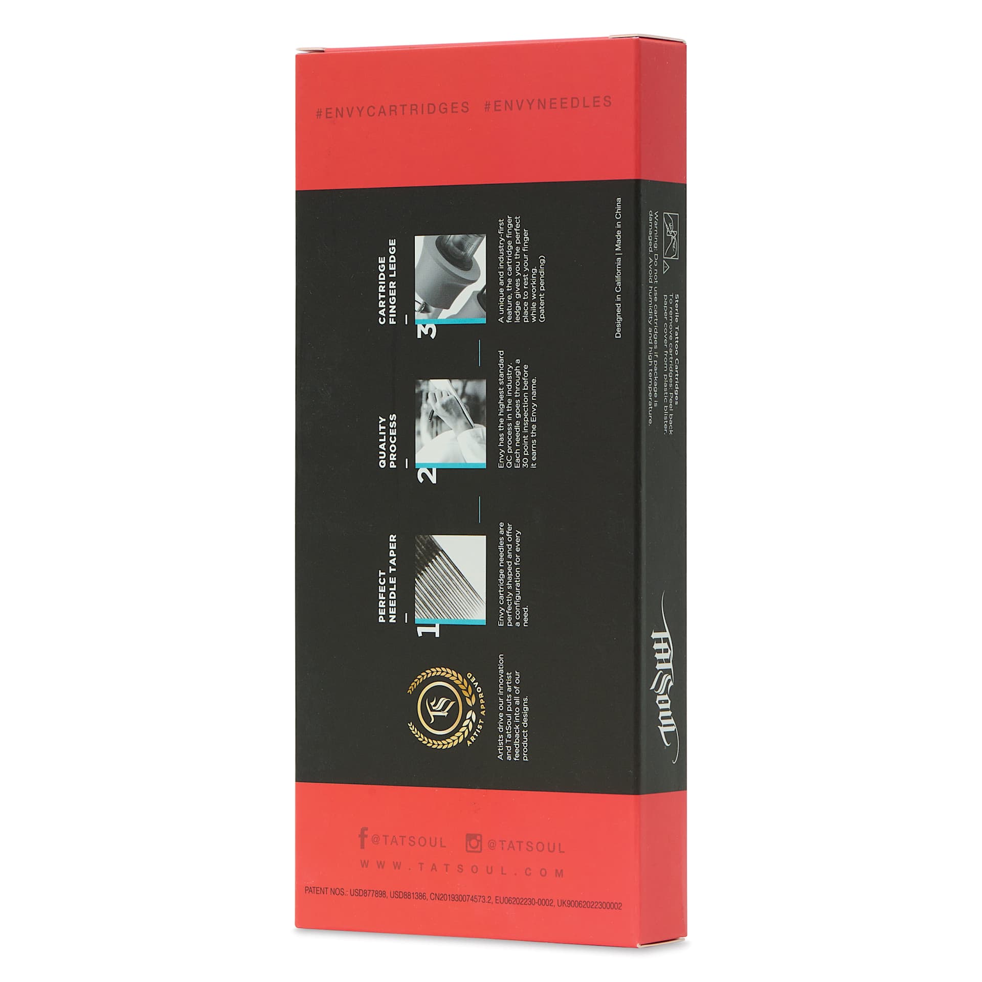 TatSoul Envy Gen 2 Traditional Round Liner Long Taper Tattoo Needle Cartridges - #12, 7 Needles, Pkg of 10, packaging